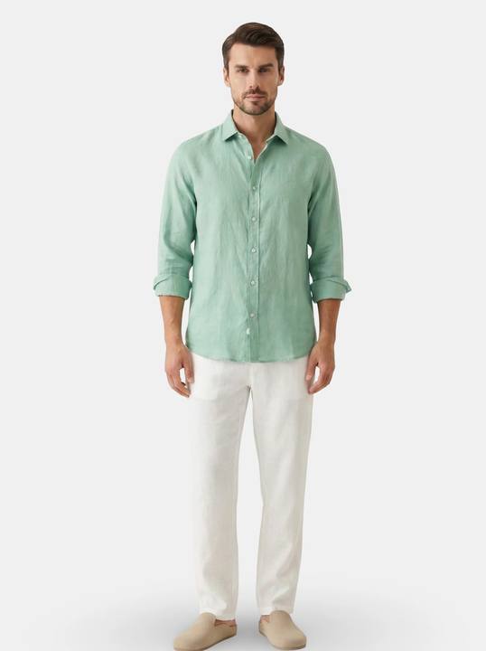 SEAFOAM GREEN RELAXED PURE LINEN SHIRT S27
