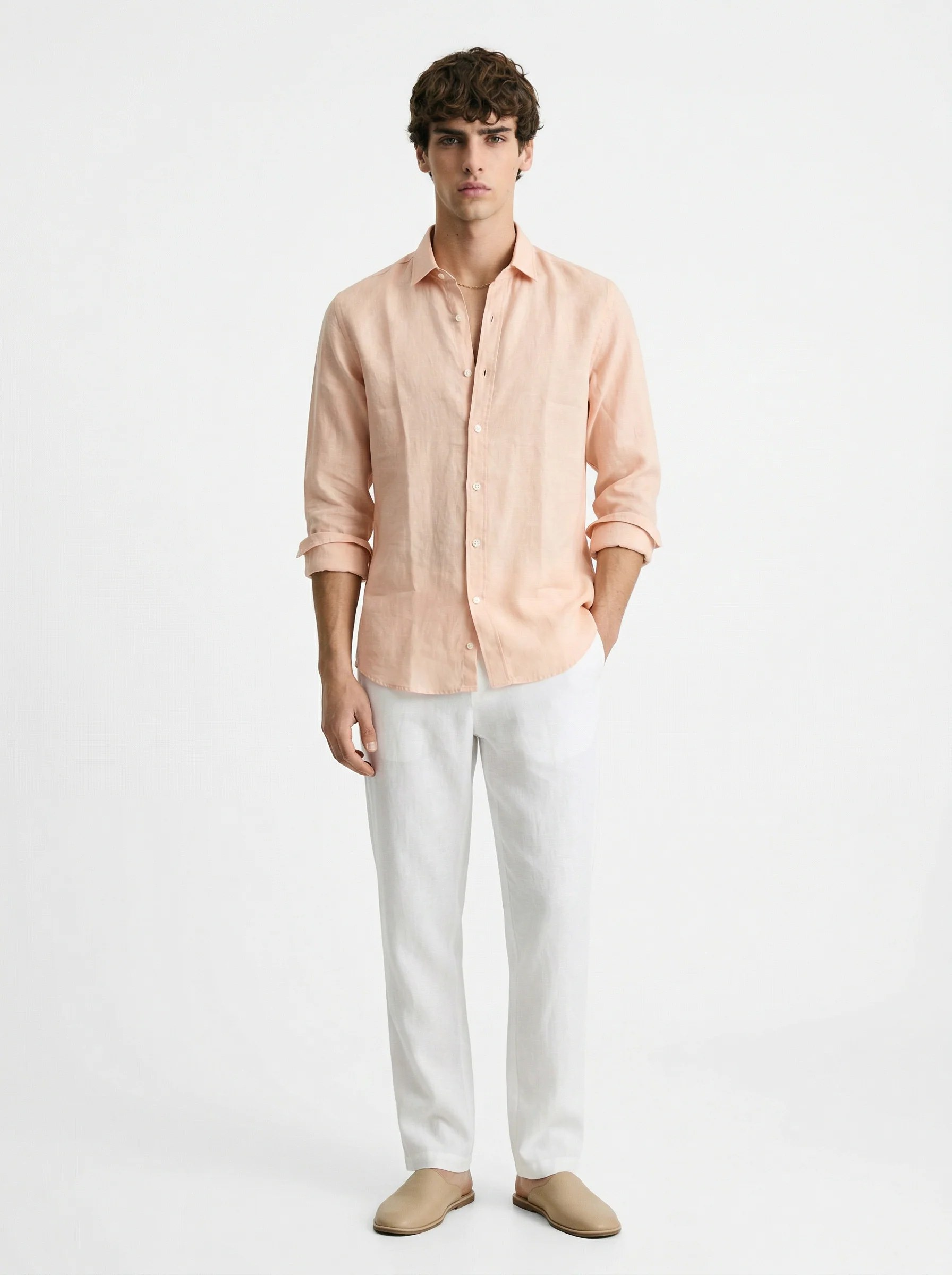 PEACH FUZZ RELAXED PURE LINEN SHIRT S27