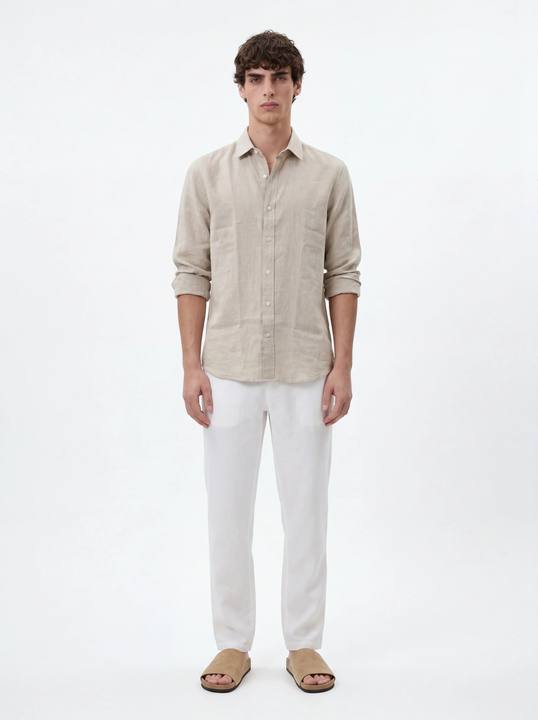 BEIGE RELAXED PURE LINEN SHIRT S27