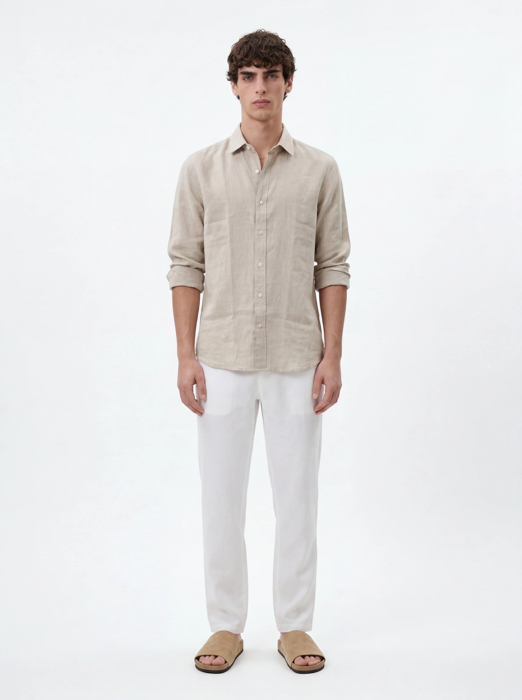 BEIGE RELAXED PURE LINEN SHIRT S27