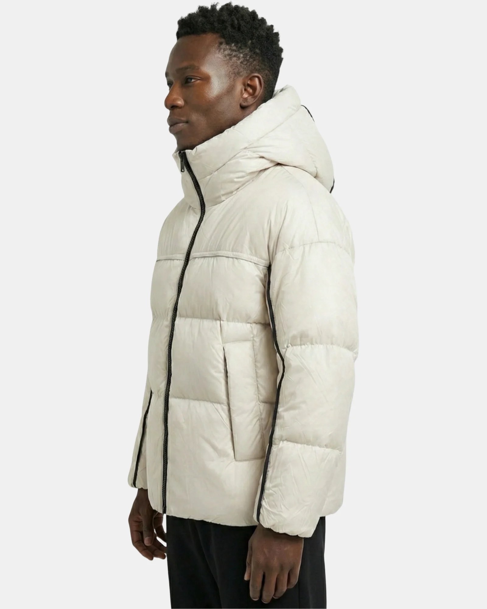MOONLIGHT CONTRAST-STITCH HOODED PUFFER W26