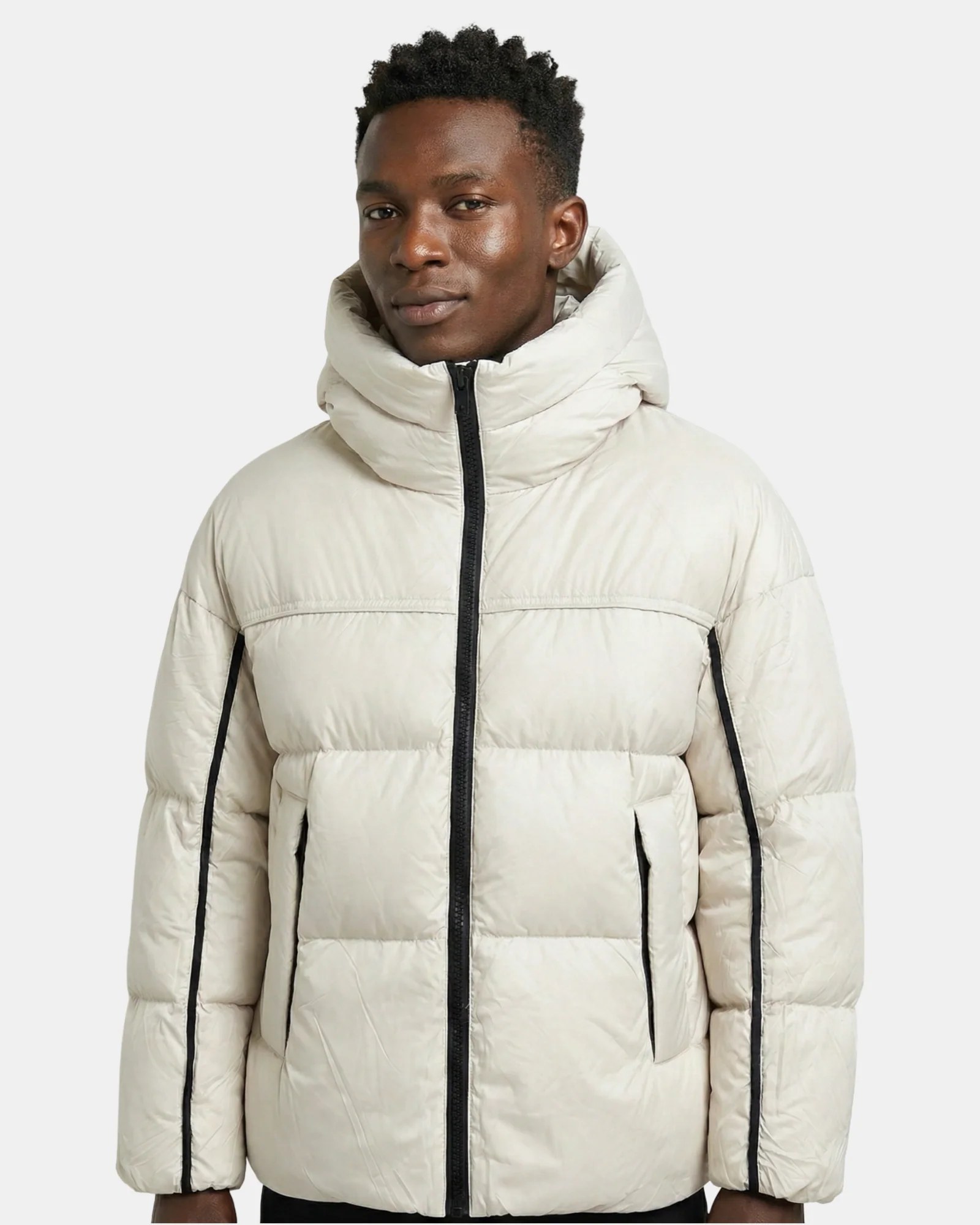MOONLIGHT CONTRAST-STITCH HOODED PUFFER W26