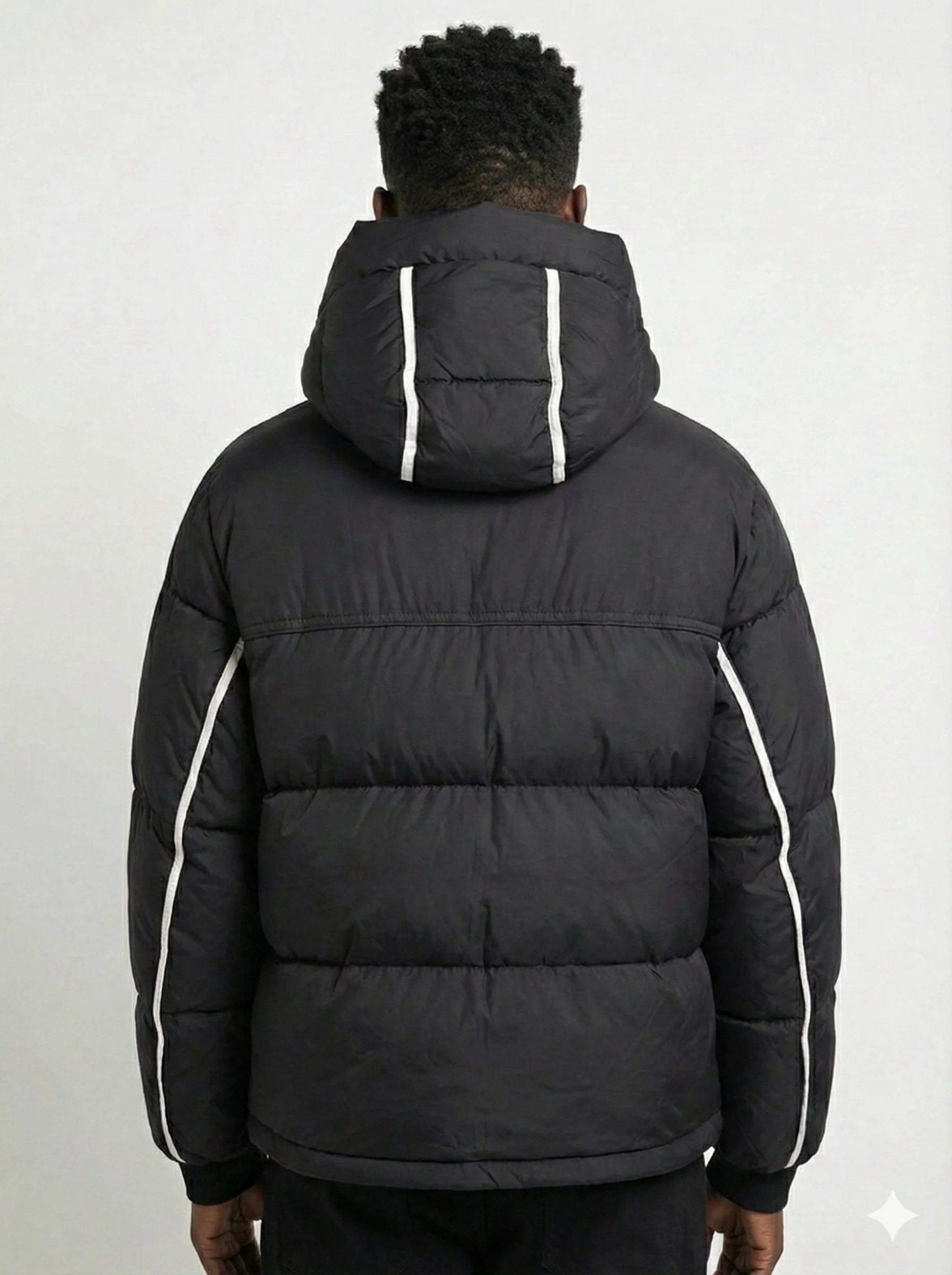 MIDNIGHT CONTRAST-STITCH HOODED PUFFER W26