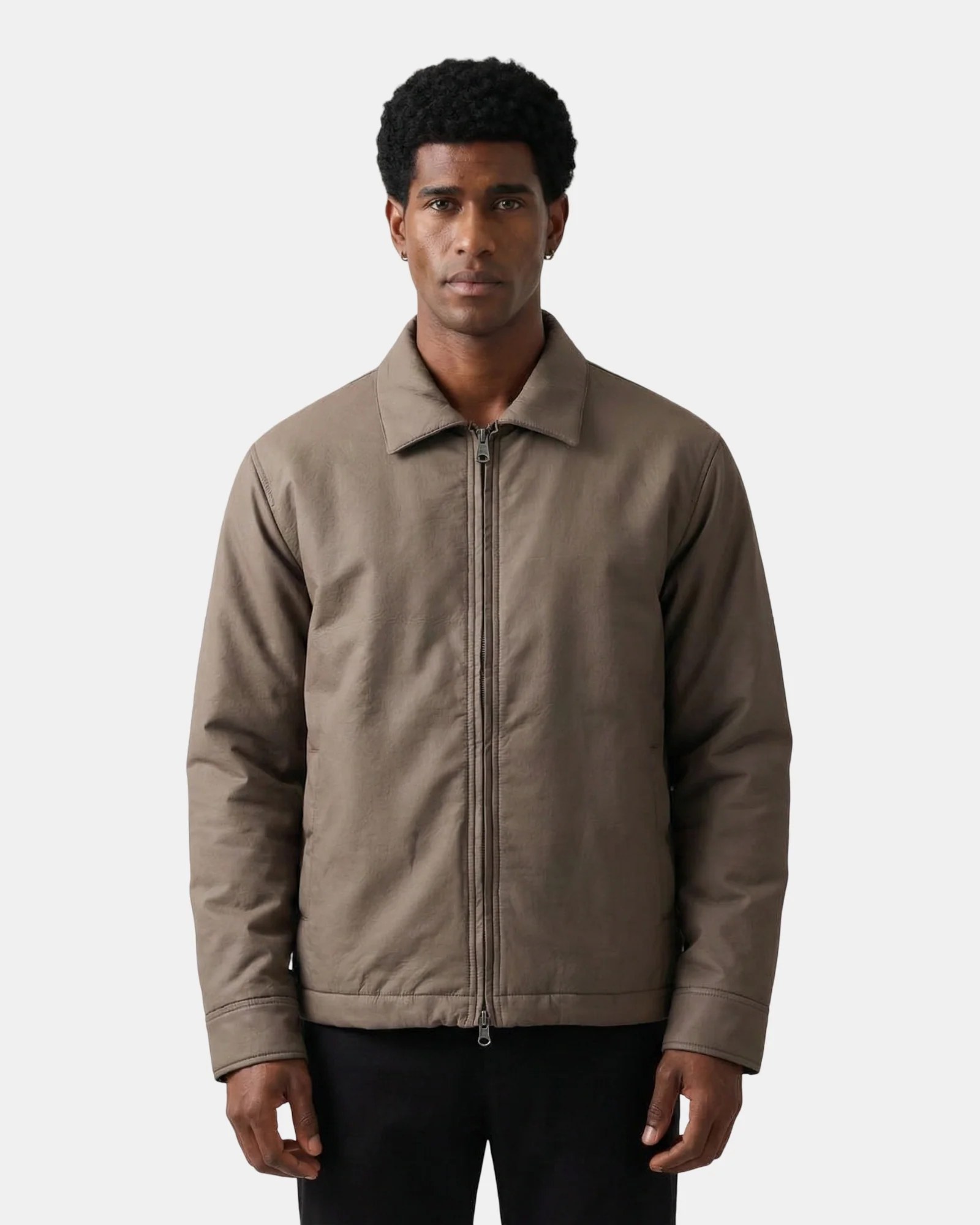 EARTHY BROWN STRUCTURED ZIP OVERSHIRT W26