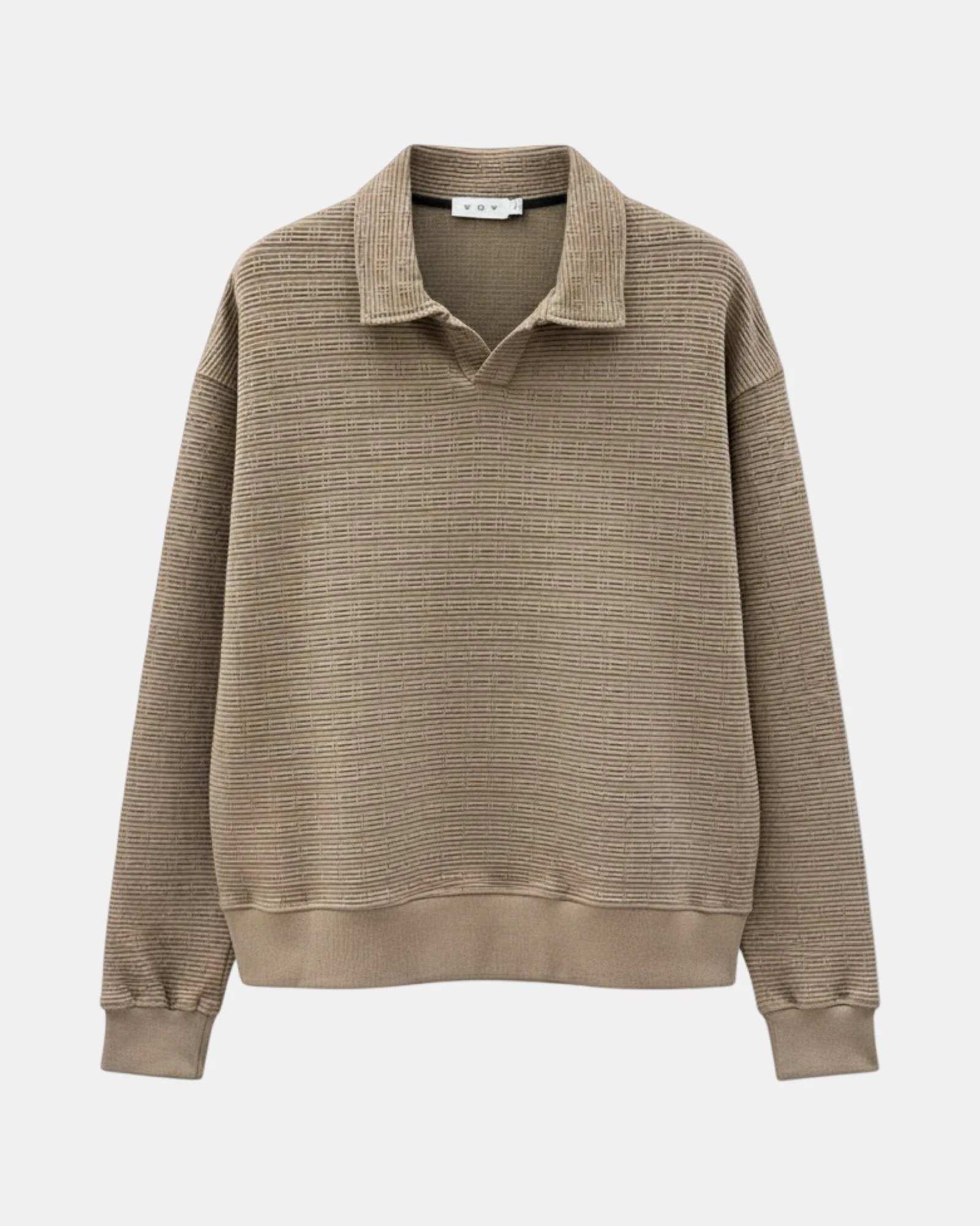 TAUPE TEXTURED OPEN-COLLAR OVERSIZED SWEATSHIRT W26