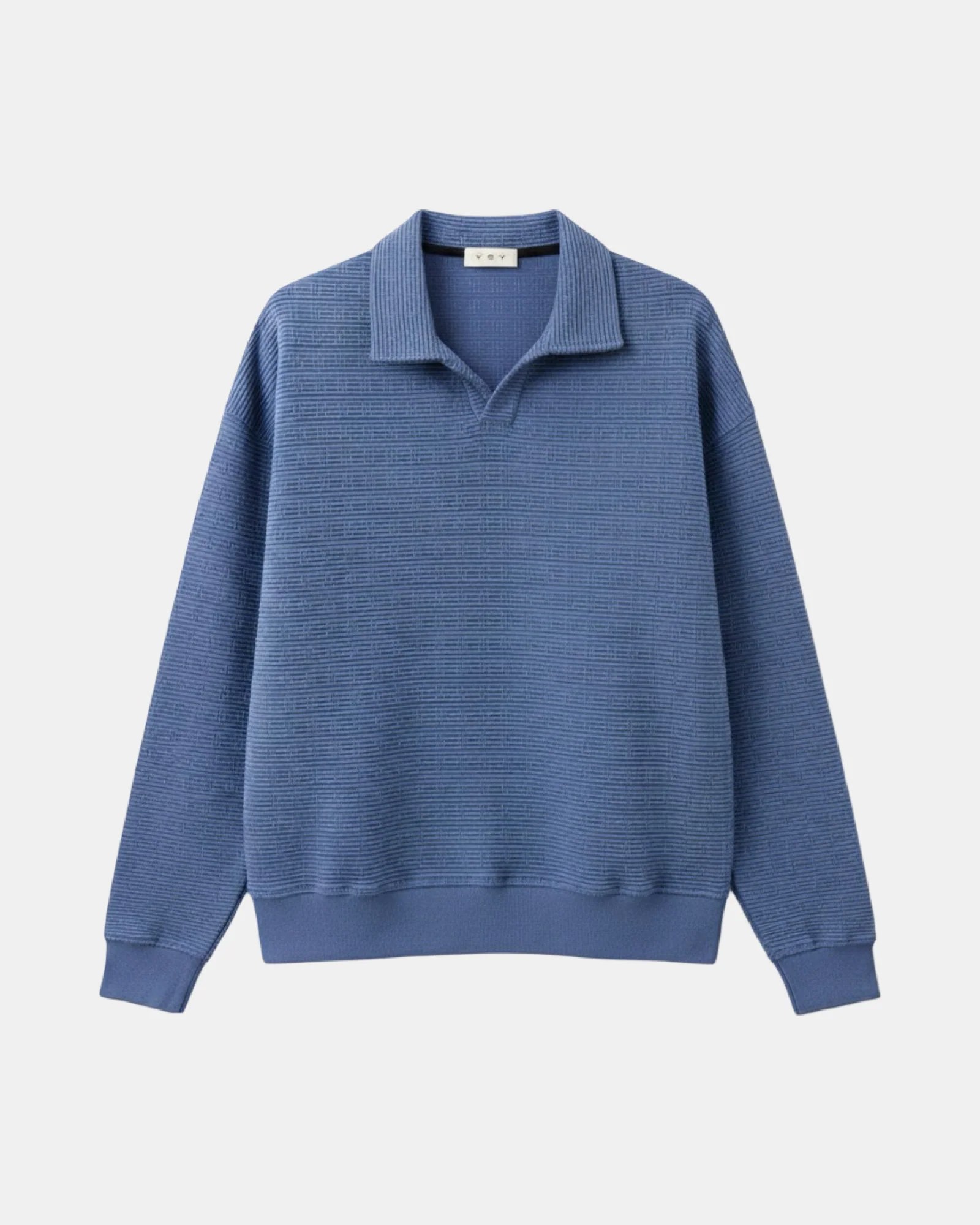 DESATURATED BLUE TEXTURED OPEN-COLLAR OVERSIZED SWEATSHIRT W26