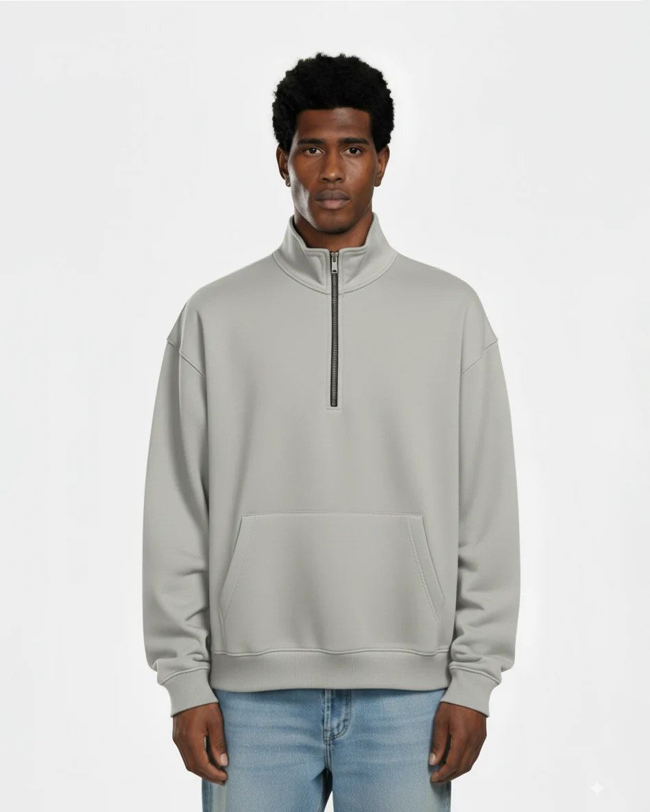LIGHT-GREY OVERSIZED QUARTER-ZIP SWEATSHIRT W26