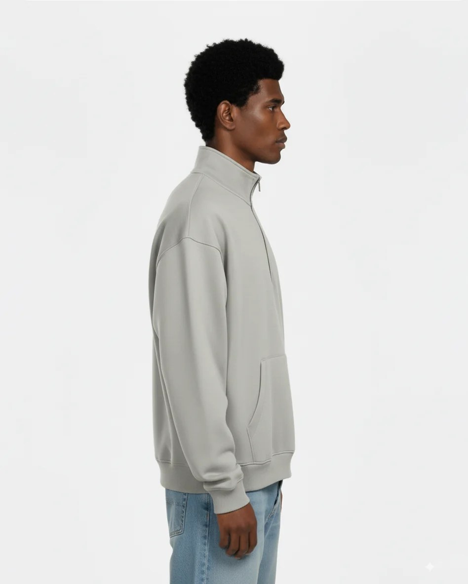 LIGHT-GREY OVERSIZED QUARTER-ZIP SWEATSHIRT W26