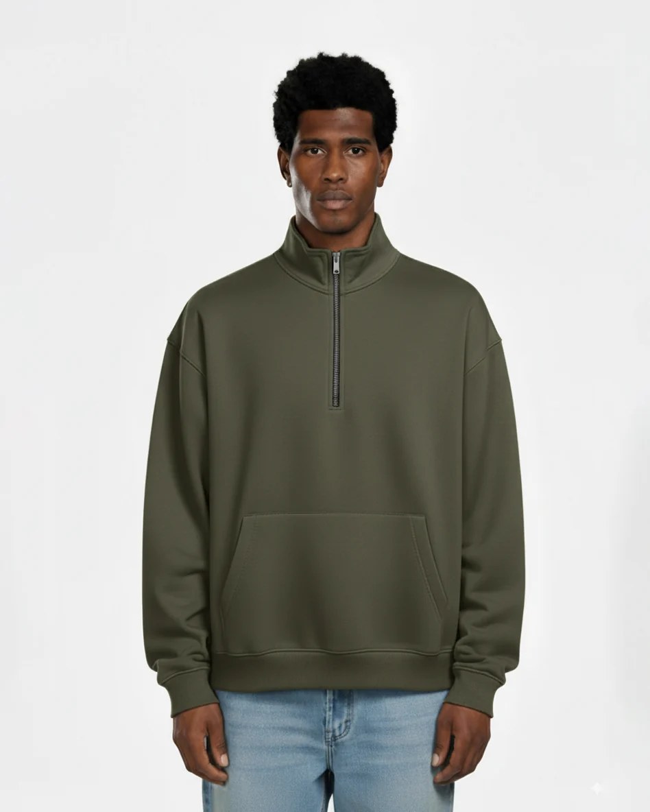 OLIVE OVERSIZED QUARTER-ZIP SWEATSHIRT W26