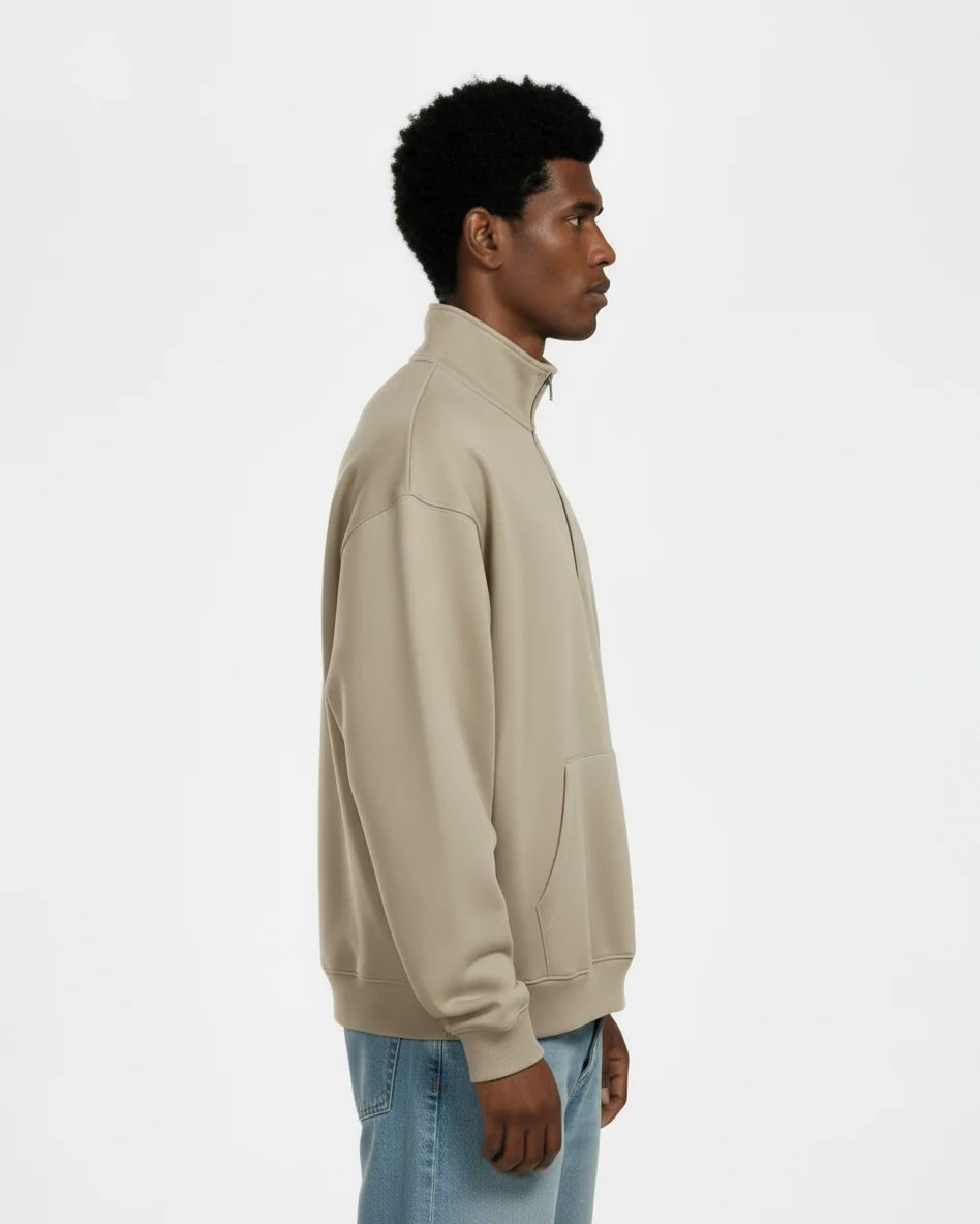 BEIGE OVERSIZED QUARTER-ZIP SWEATSHIRT W26