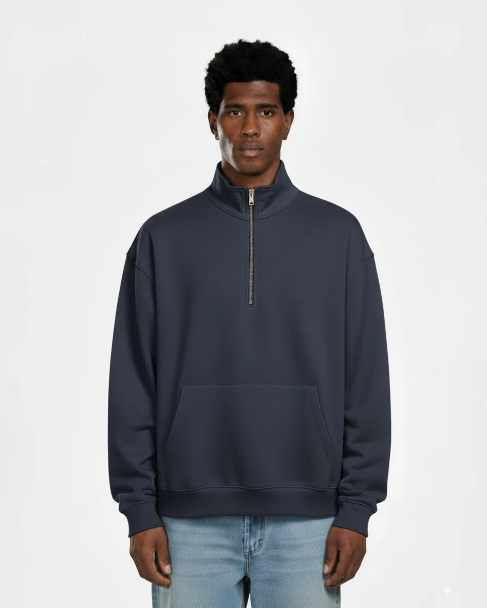 NAVY OVERSIZED QUARTER-ZIP SWEATSHIRT W26
