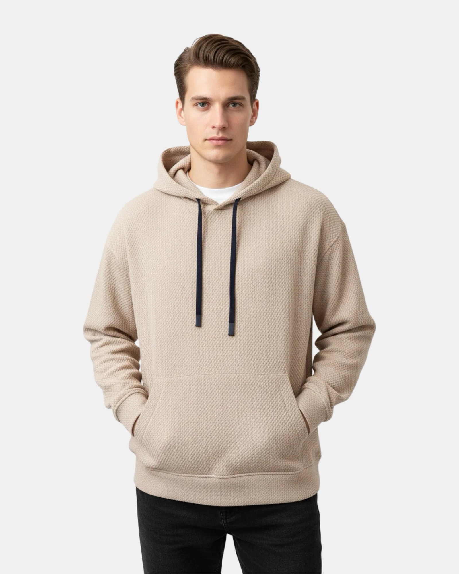 SAND BEIGE OVERSIZED HONEYCOMB HOODIE W26