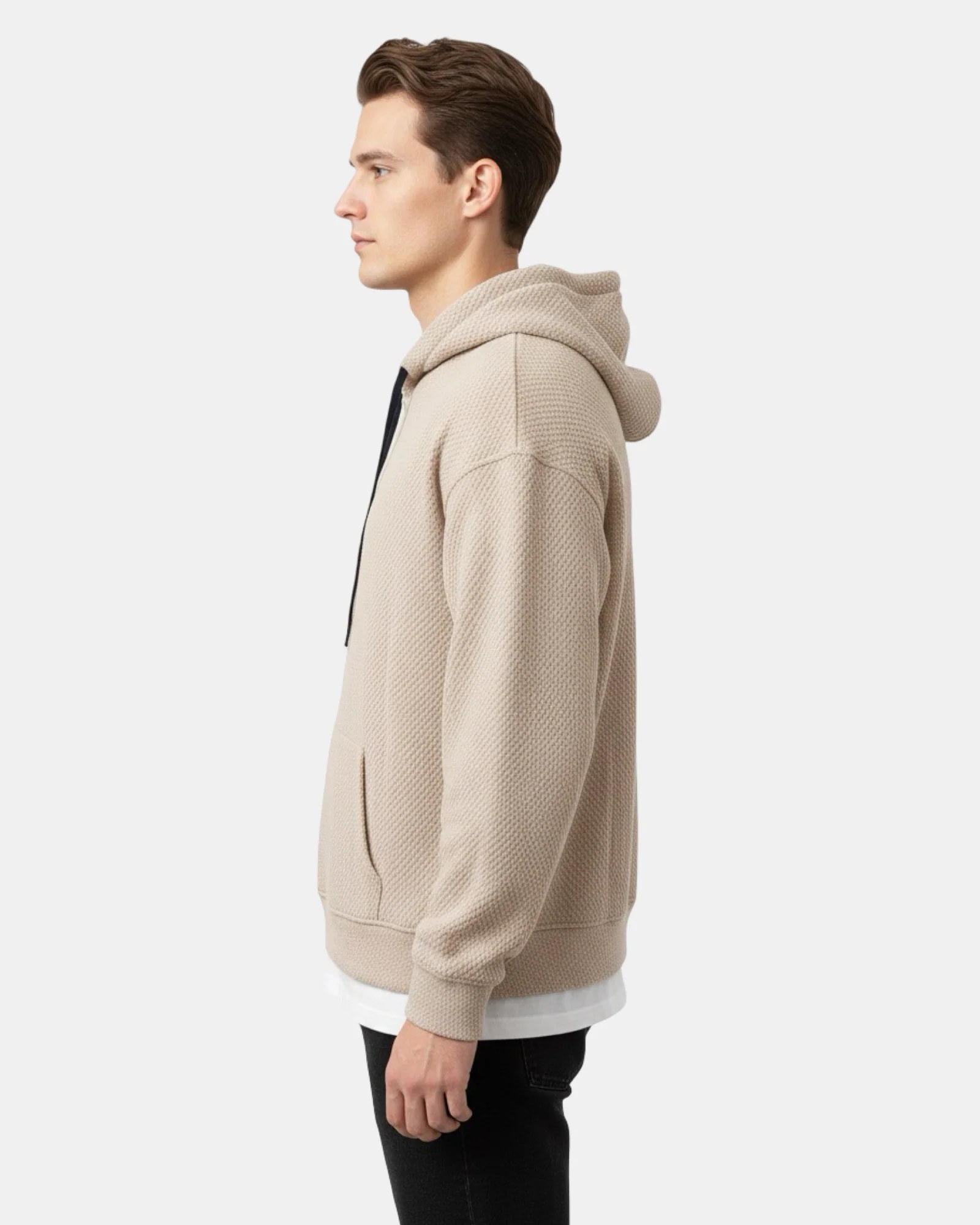 SAND BEIGE OVERSIZED HONEYCOMB HOODIE W26