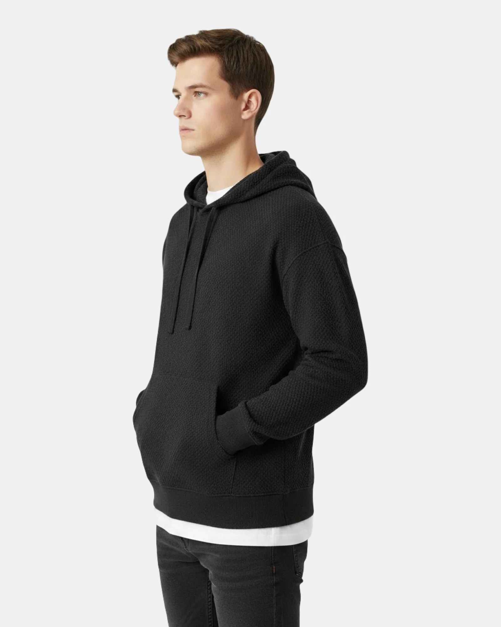BLACK OVERSIZED HONEYCOMB TEXTURED HOODIE W26