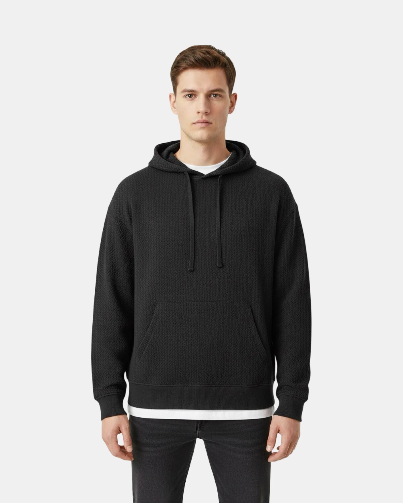 BLACK OVERSIZED HONEYCOMB TEXTURED HOODIE W26