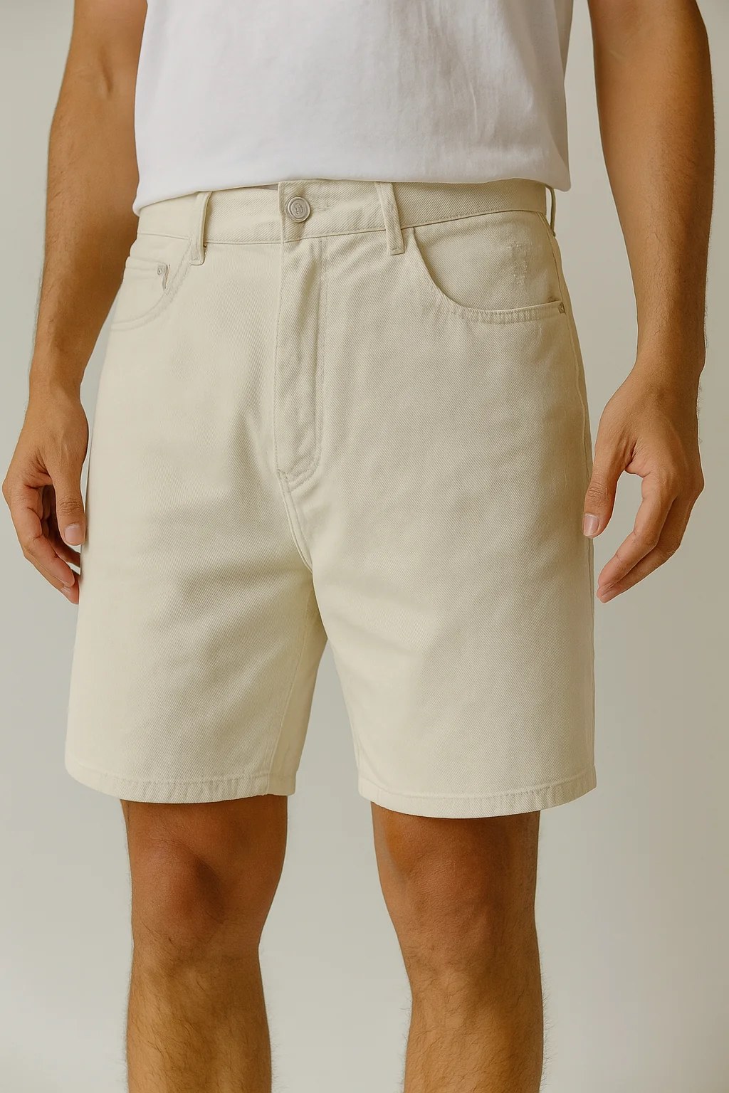 BUTTERMILK BEIGE HIGH-WAISTED DENIM SHORT S27