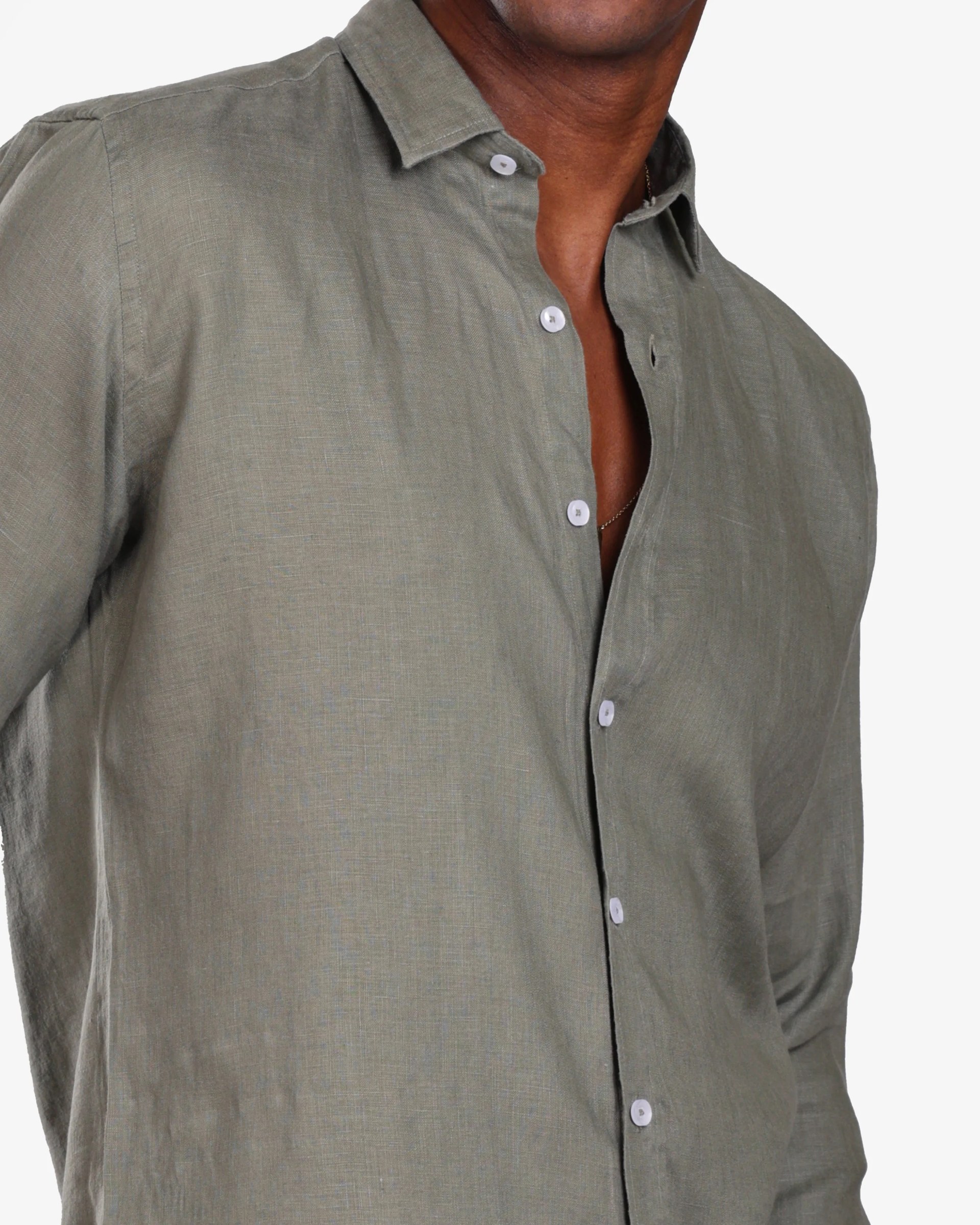 SAGA GREEN 100% LINEN SHIRT S27