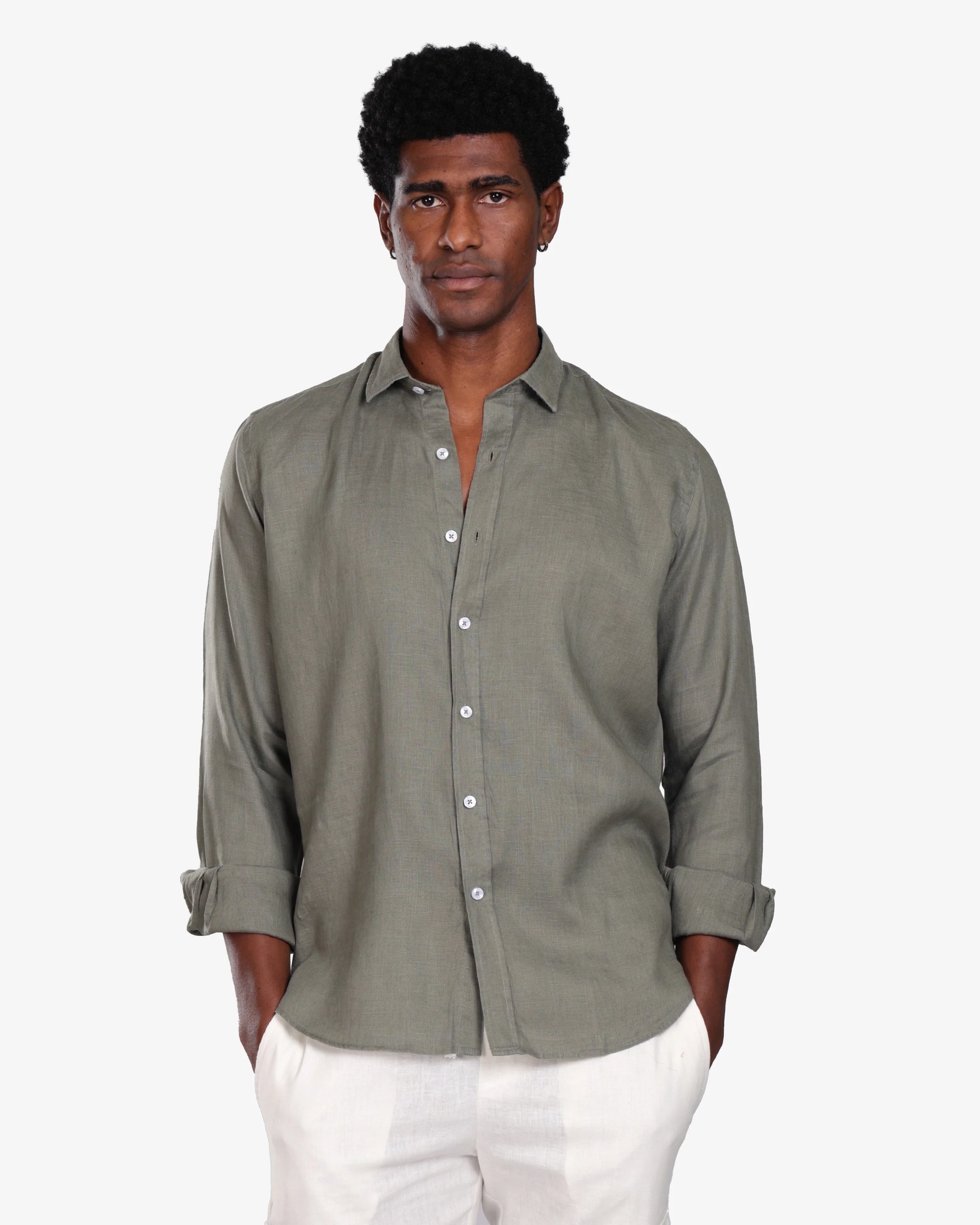 SAGA GREEN 100% LINEN SHIRT S27