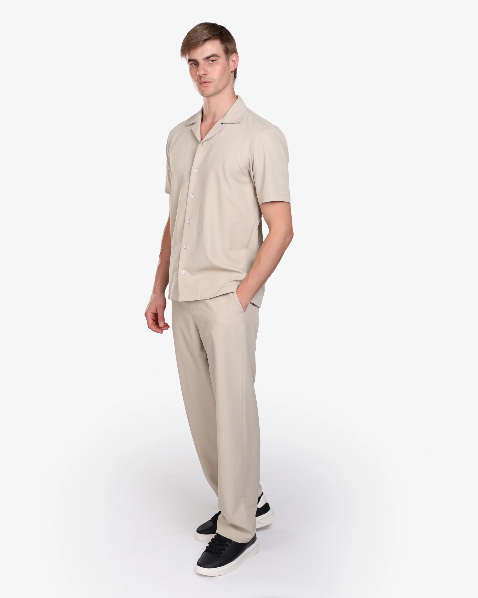 SAND BEIGE WIDE-LEG TENCEL PANTS S27