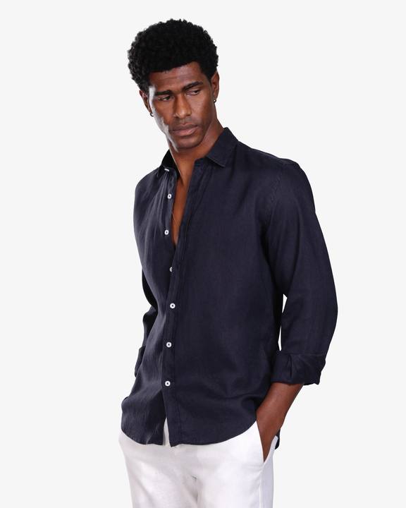 NAVY 100% LINEN SHIRT S27N