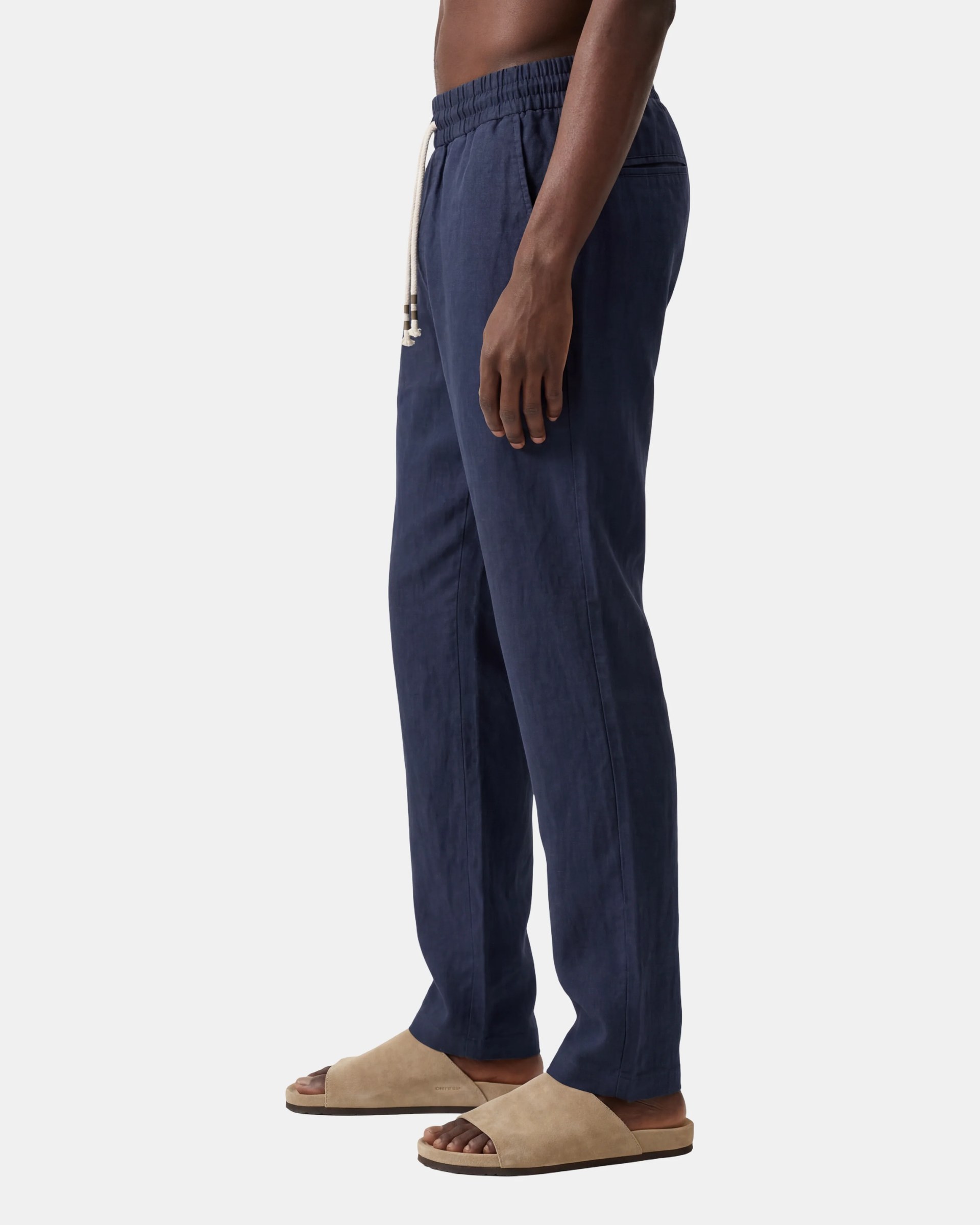NAVY 100% LINEN SLIM-FIT DRAWSTRING PANTS S27