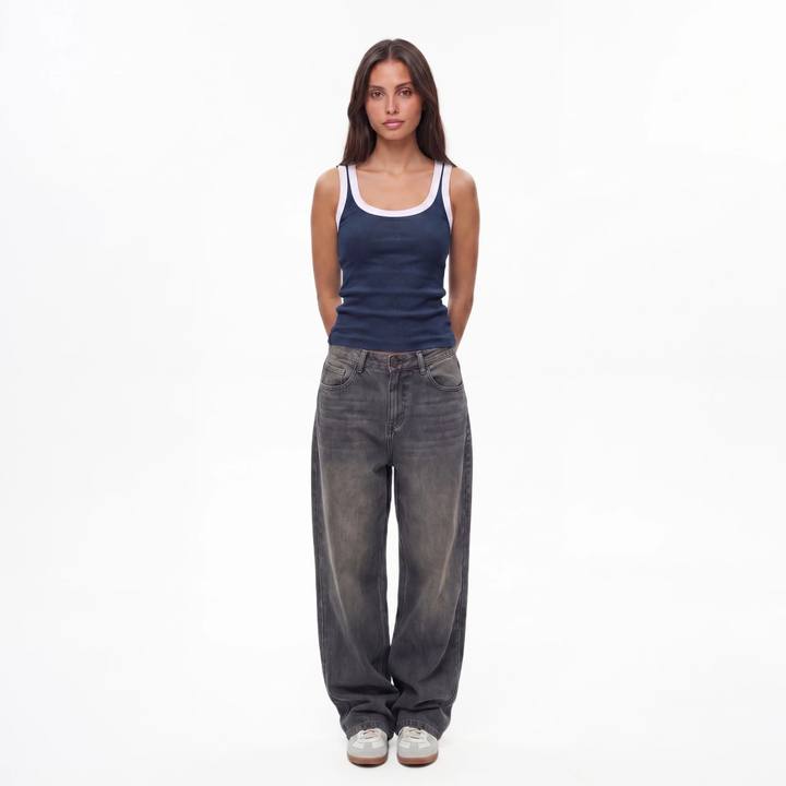 NAVY RIB TANK TOP