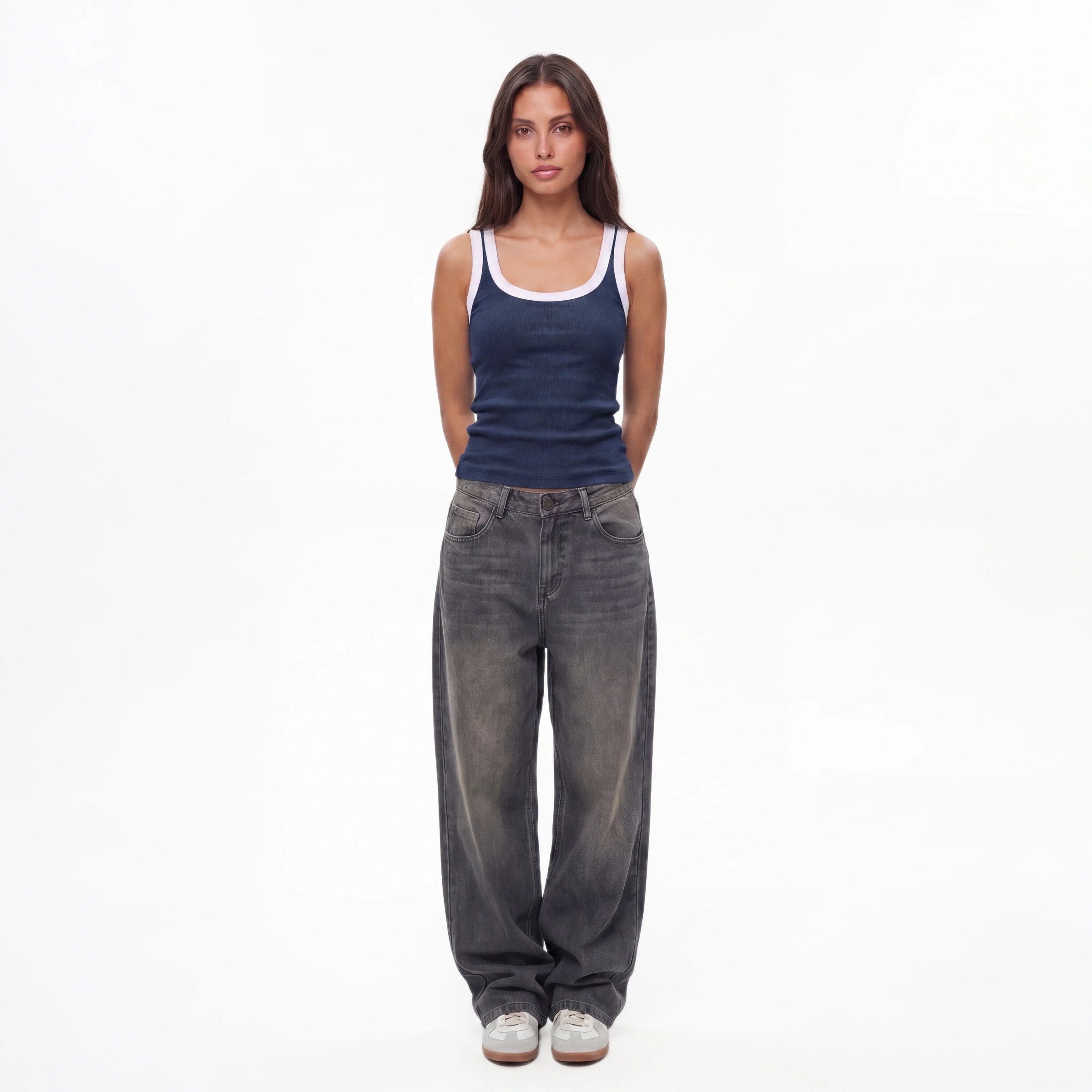 NAVY RIB TANK TOP