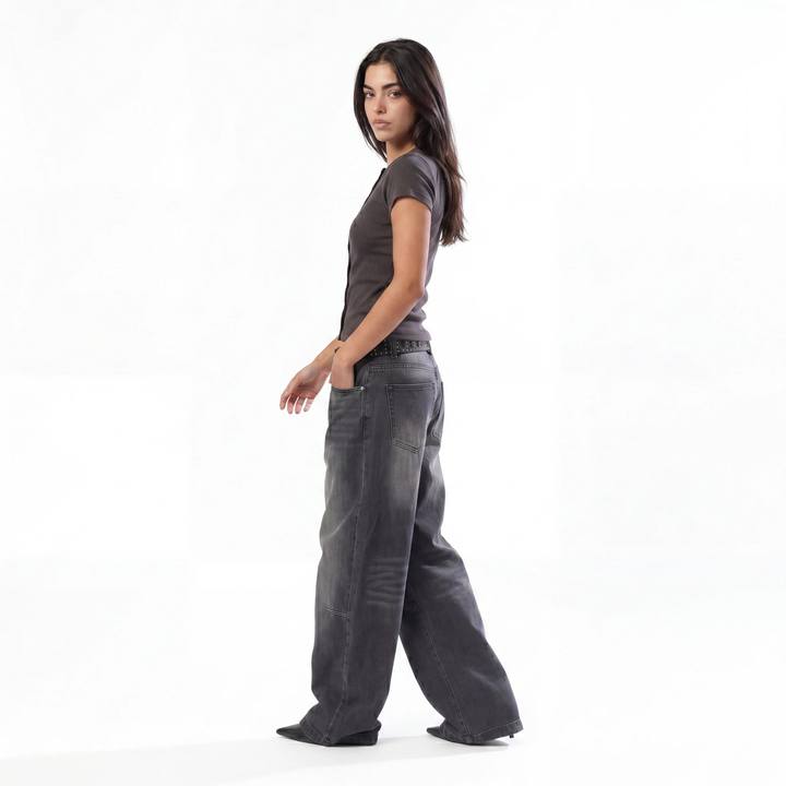 DARK GREY RIB BUTTON TOP