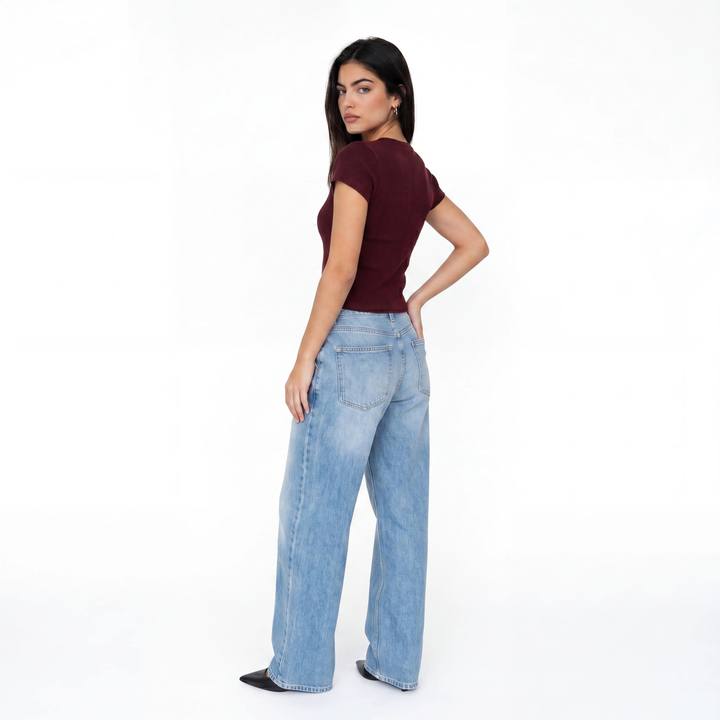 BURGUNDY RIB BUTTON TOP