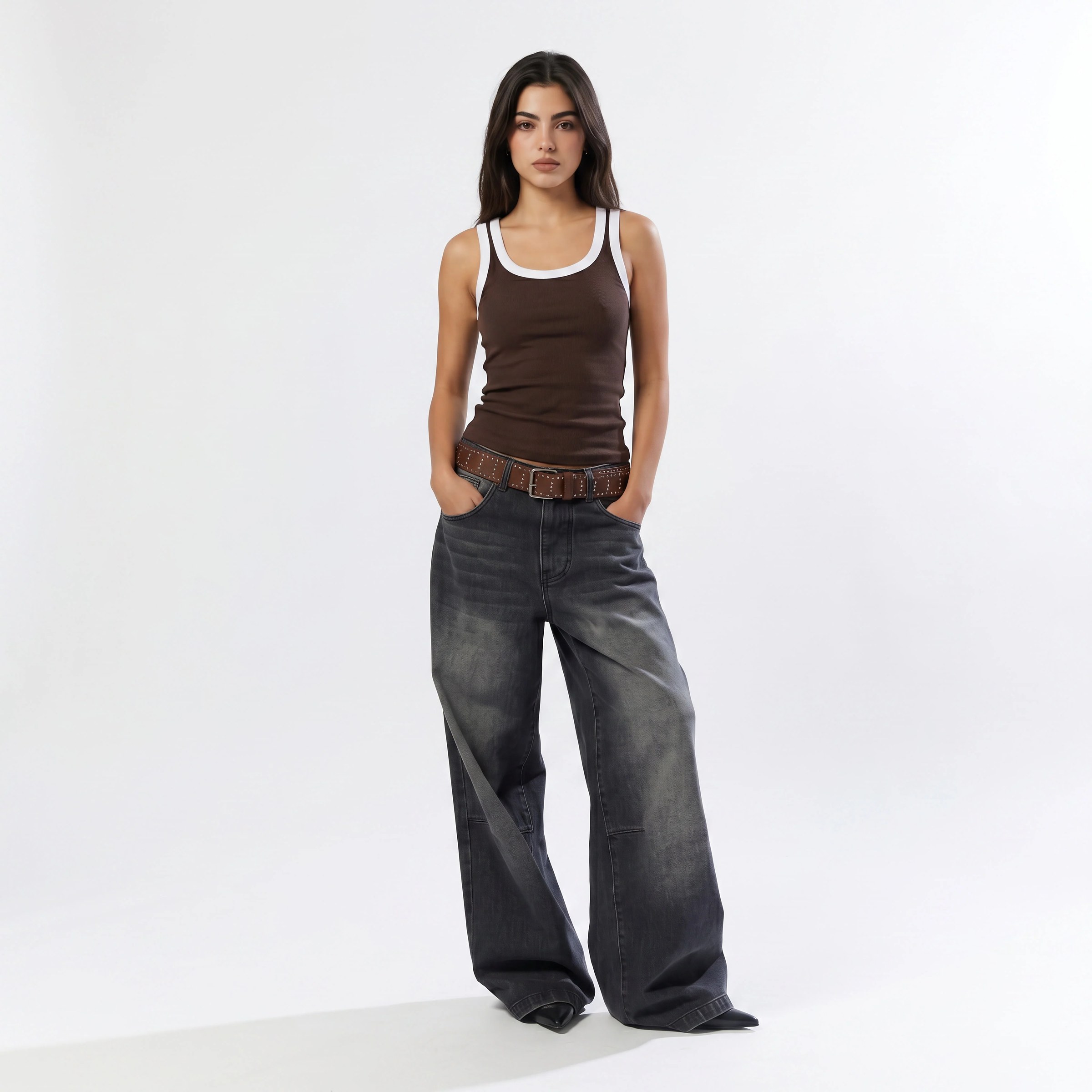 BROWN RIB TANK TOP