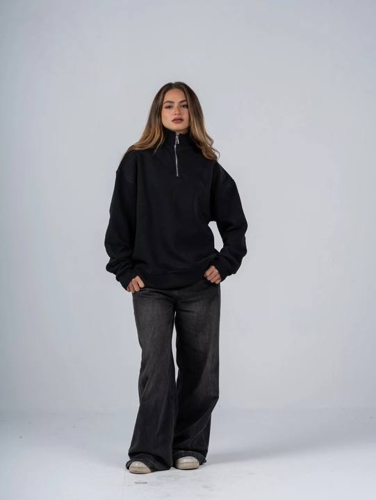BLACK QUARTER-ZIP SWEATSHIRT