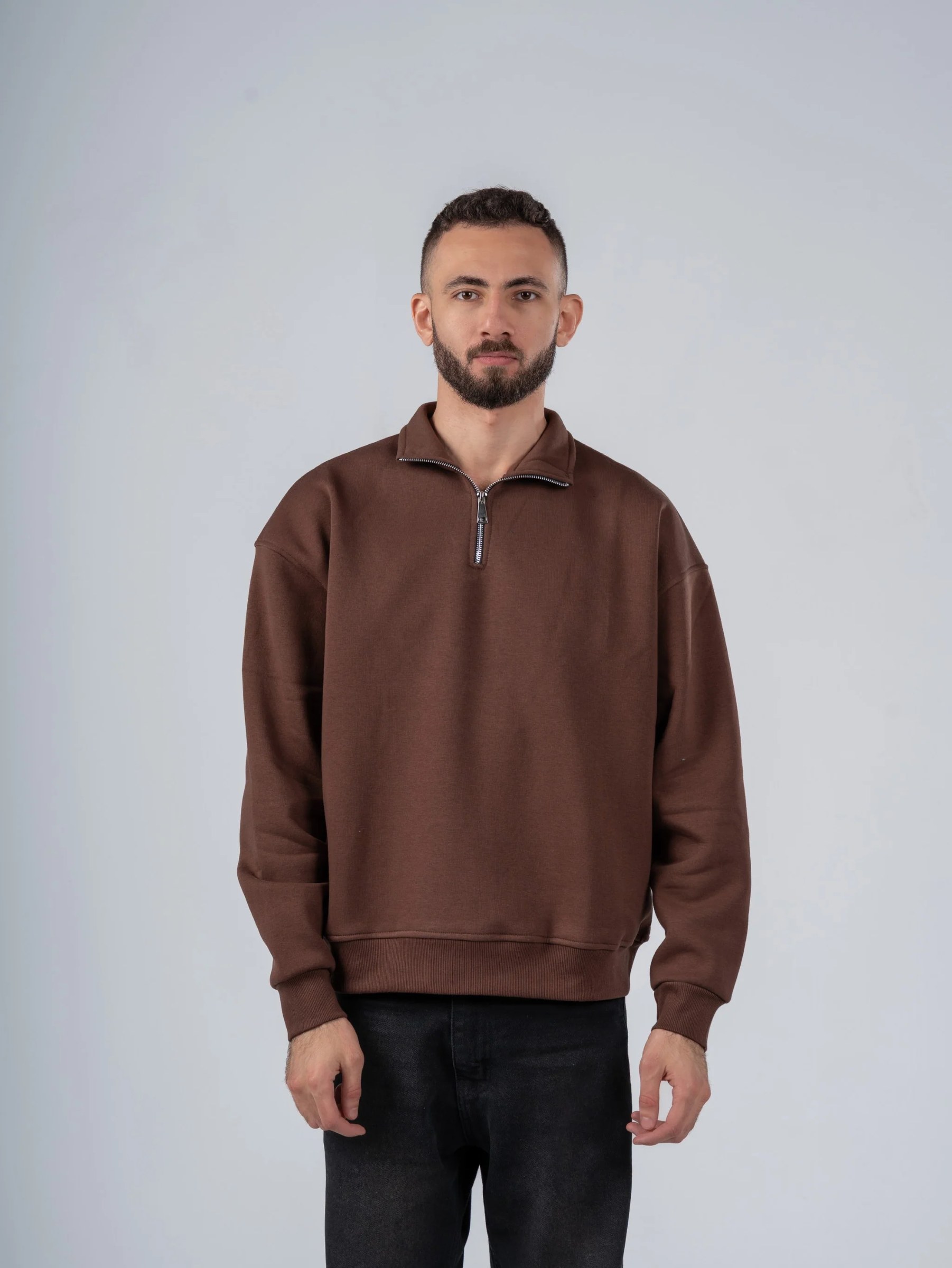 BROWN QUARTER-ZIP SWEATSHIRT