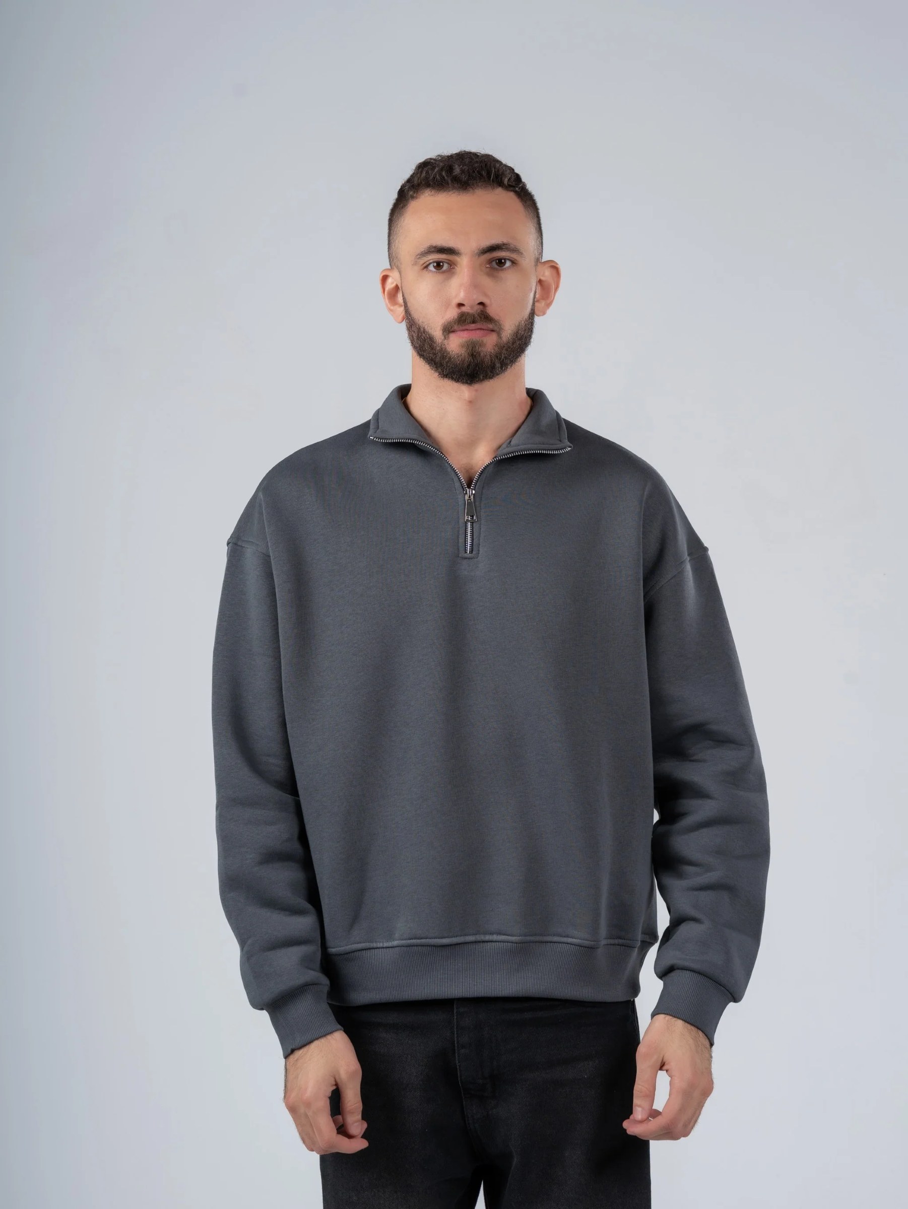 CHARCOAL QUARTER-ZIP SWEATSHIRT