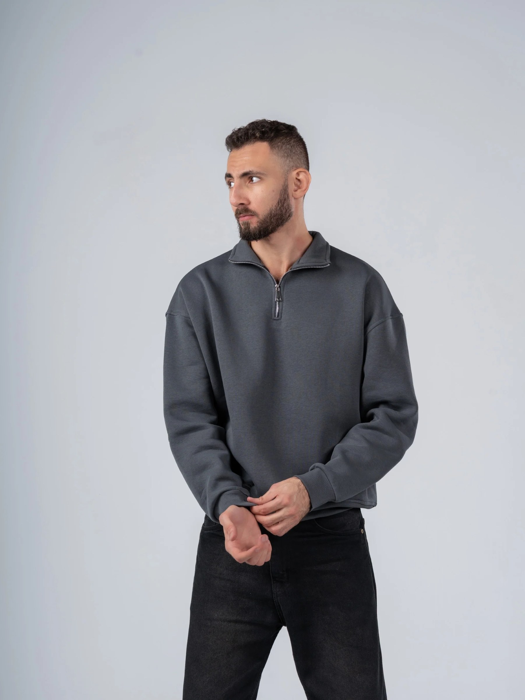 CHARCOAL QUARTER-ZIP SWEATSHIRT