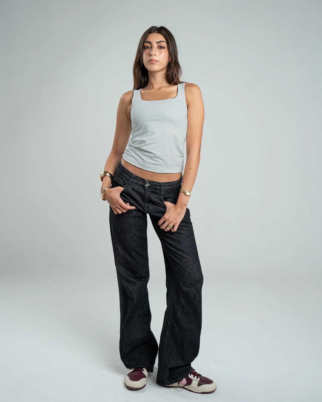 SILVER TANK TOP MICROFIBER WIDE NECK