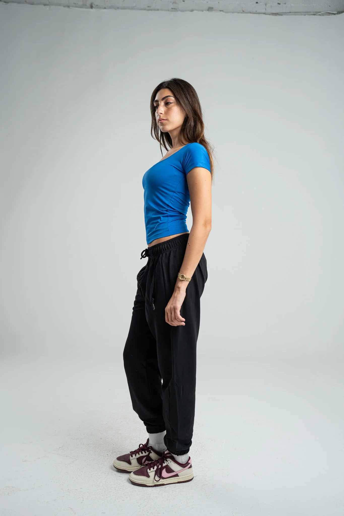 BLUE SHORT SLEEVE MICROFIBER WIDE NECK TOP