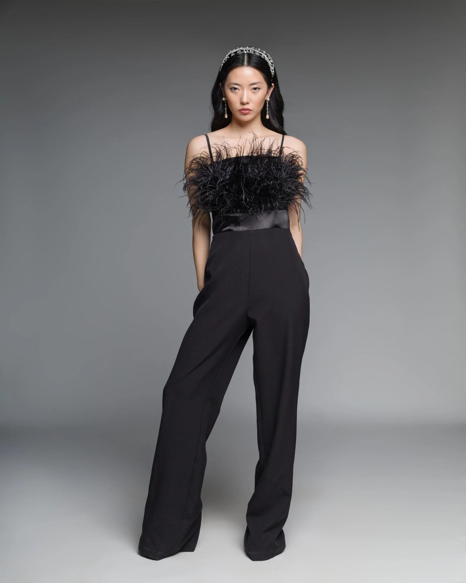 Feather Jumpsuit Straight Leg