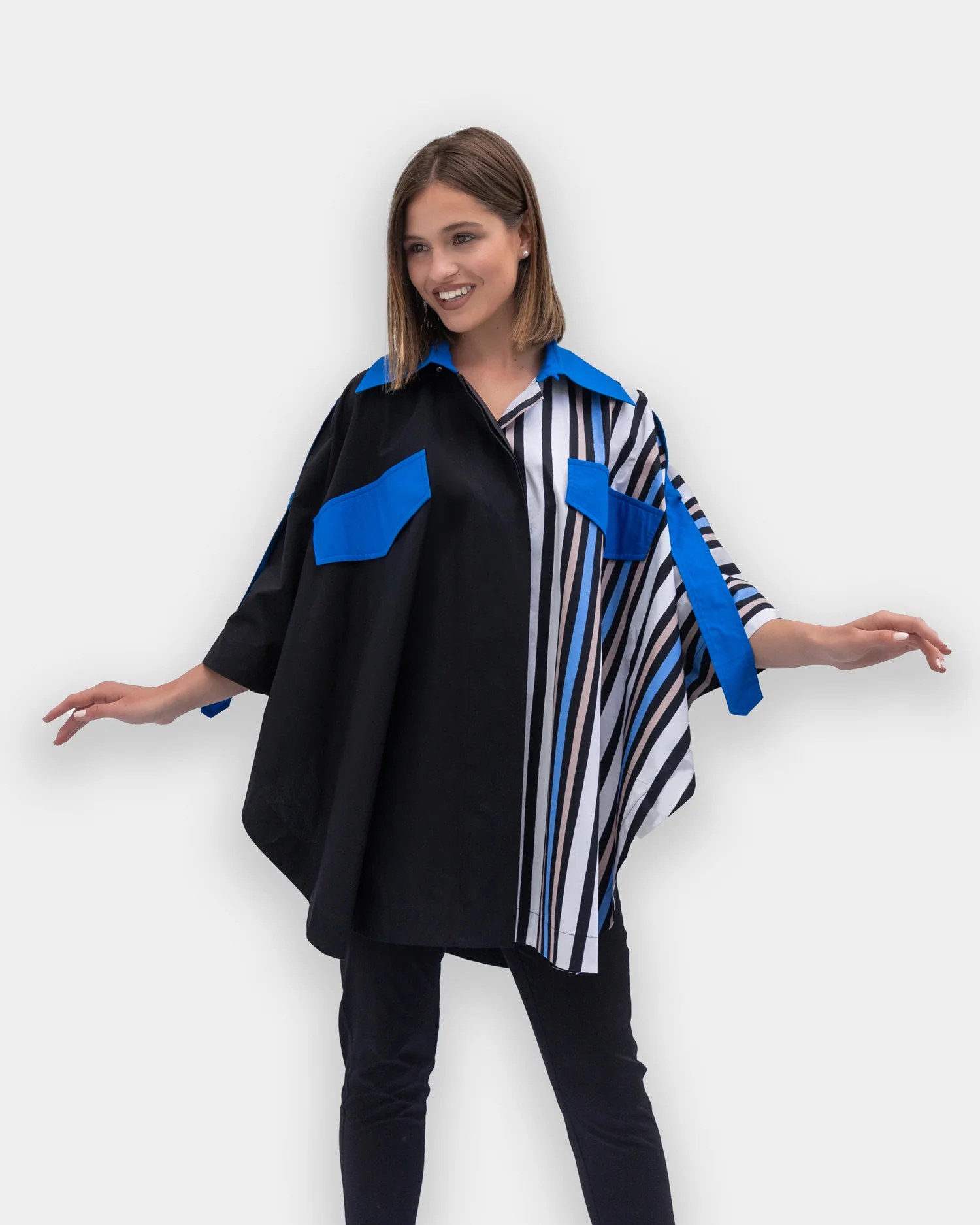 Mixed fabric cape