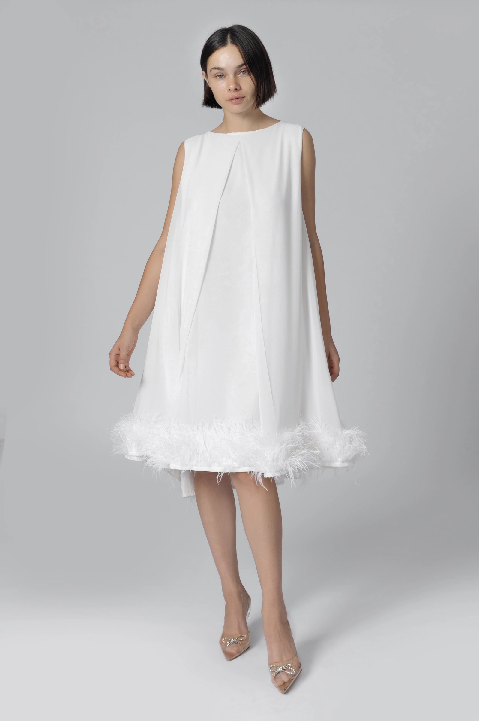 White Feather-trimmed Minidress