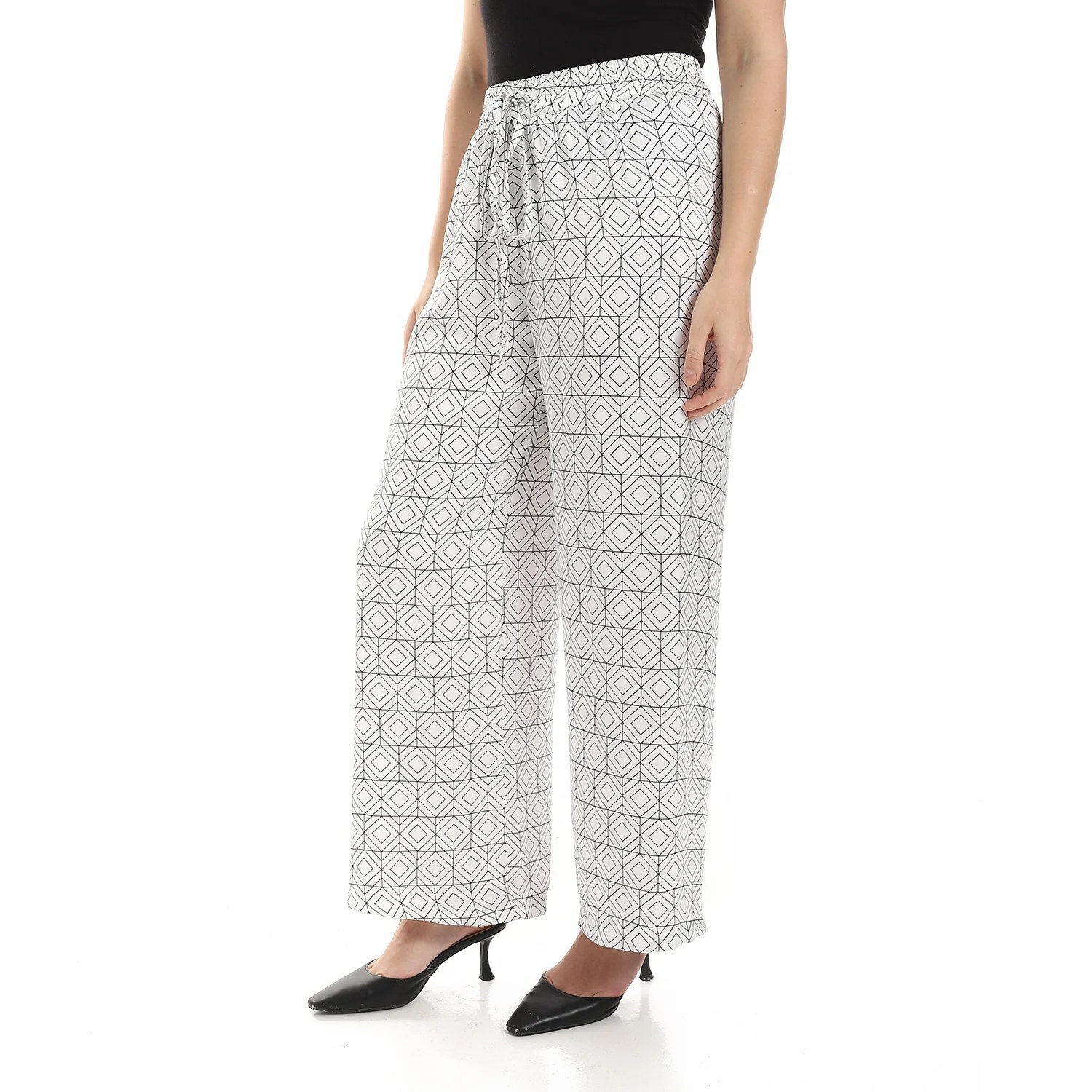Geometrical Pattern Satin Pants