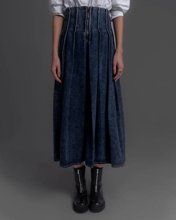 Denim Skirt With Ruffles