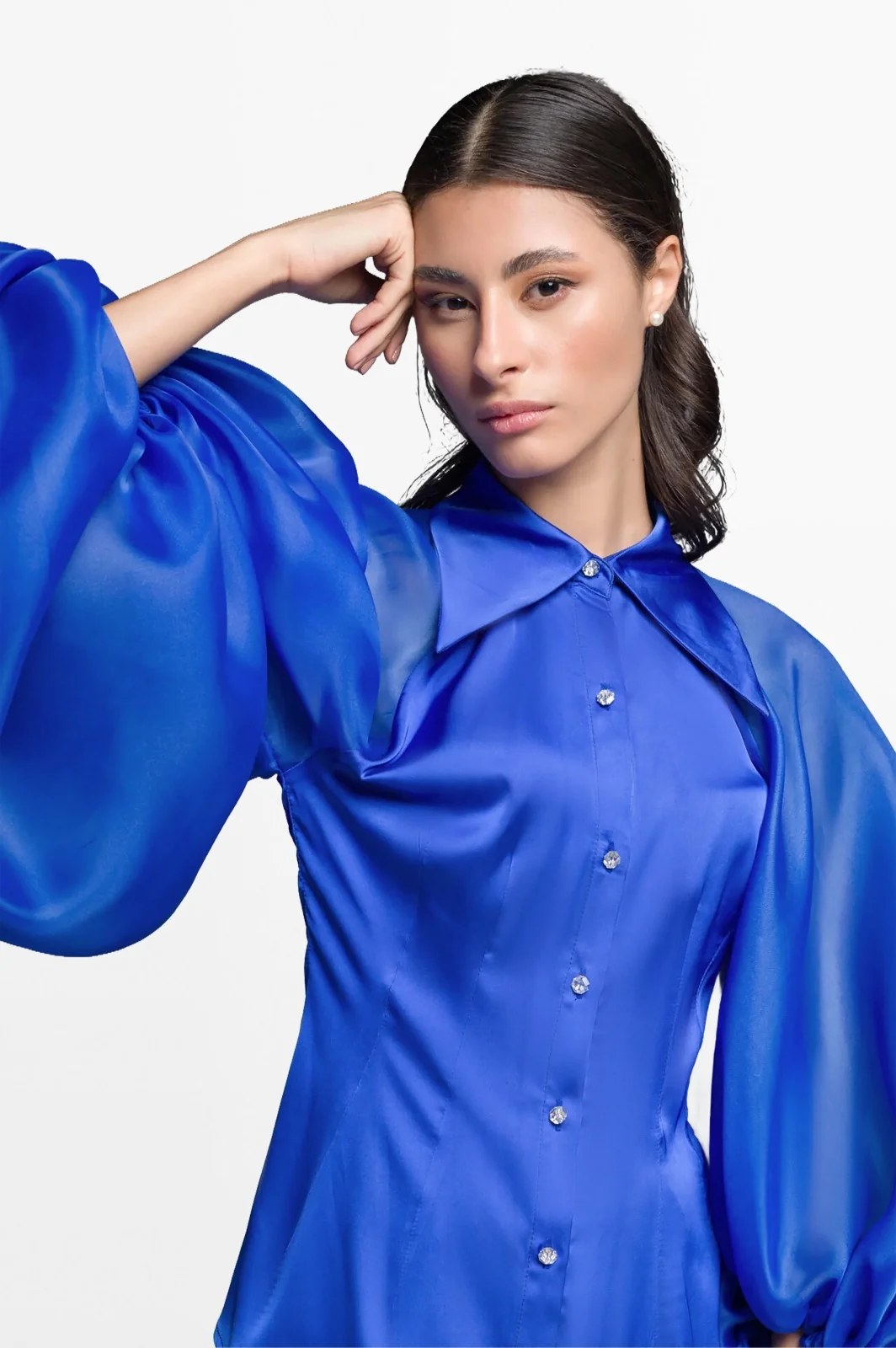 Puff-sleeve Satin Blouse
