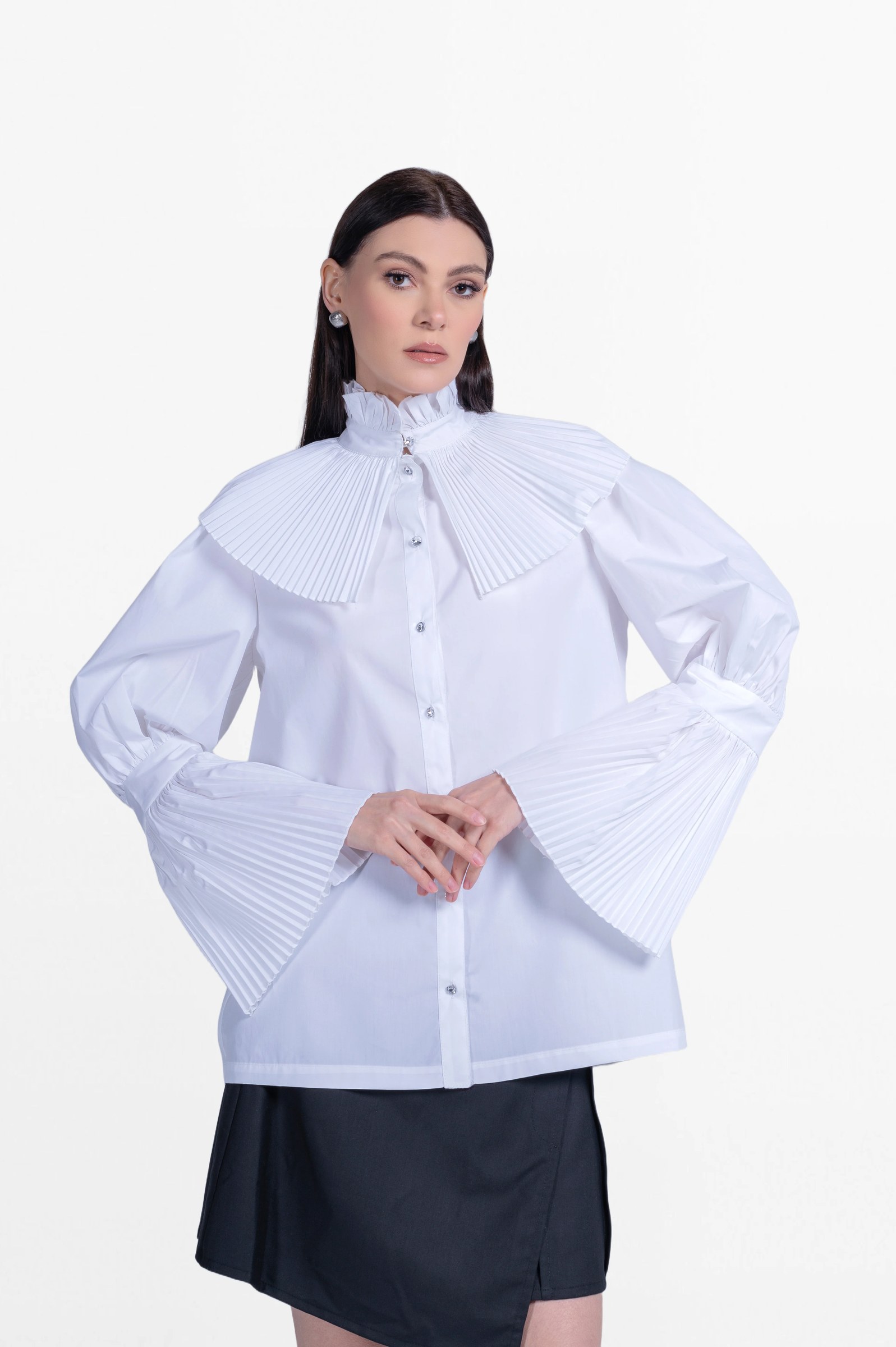 Victorian pleated Collar Blouse with Wide Sleeves