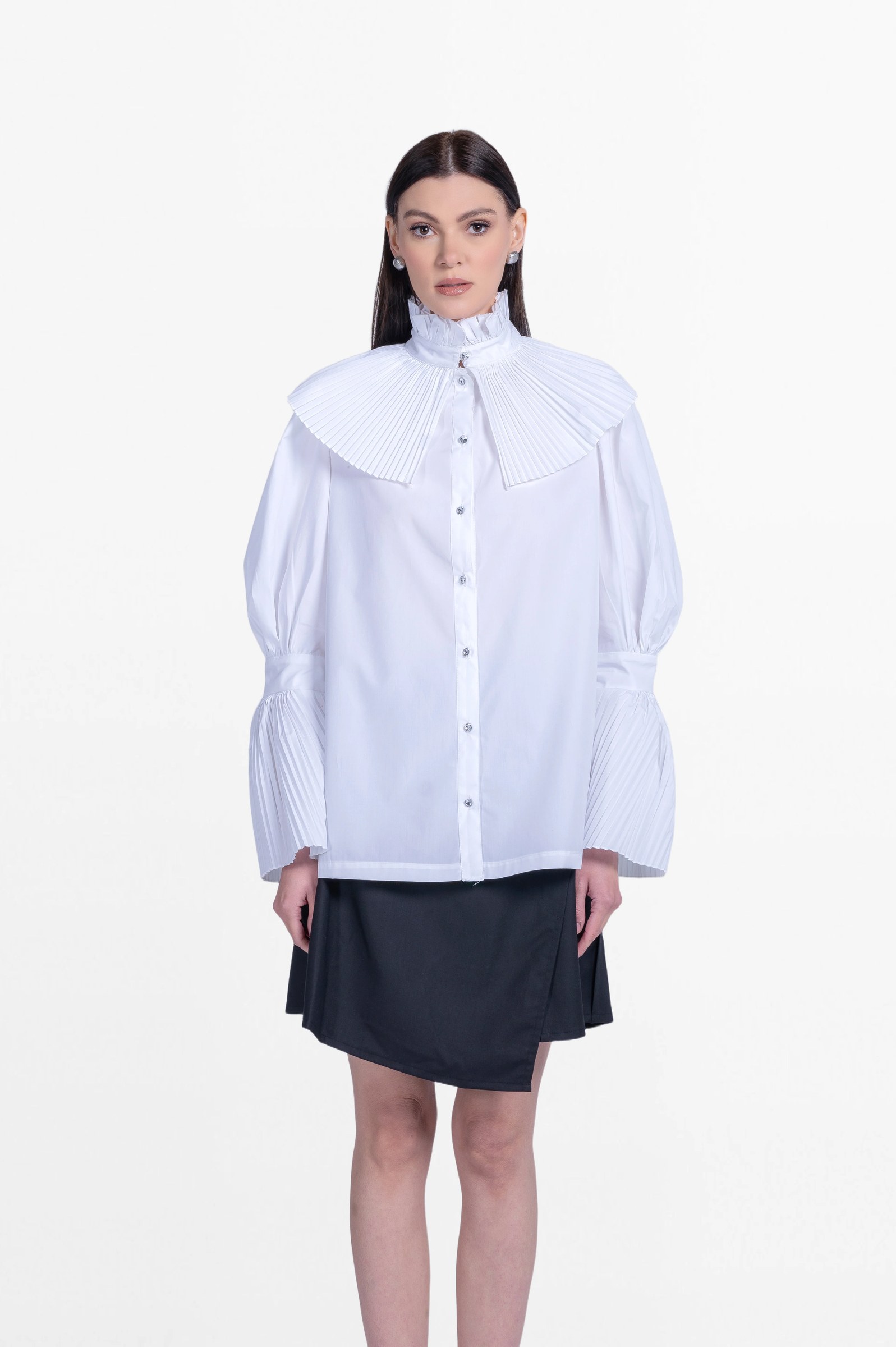 Victorian pleated Collar Blouse with Wide Sleeves