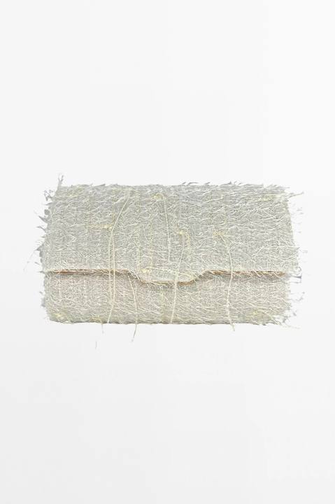 White Sequin Fringe Clutch