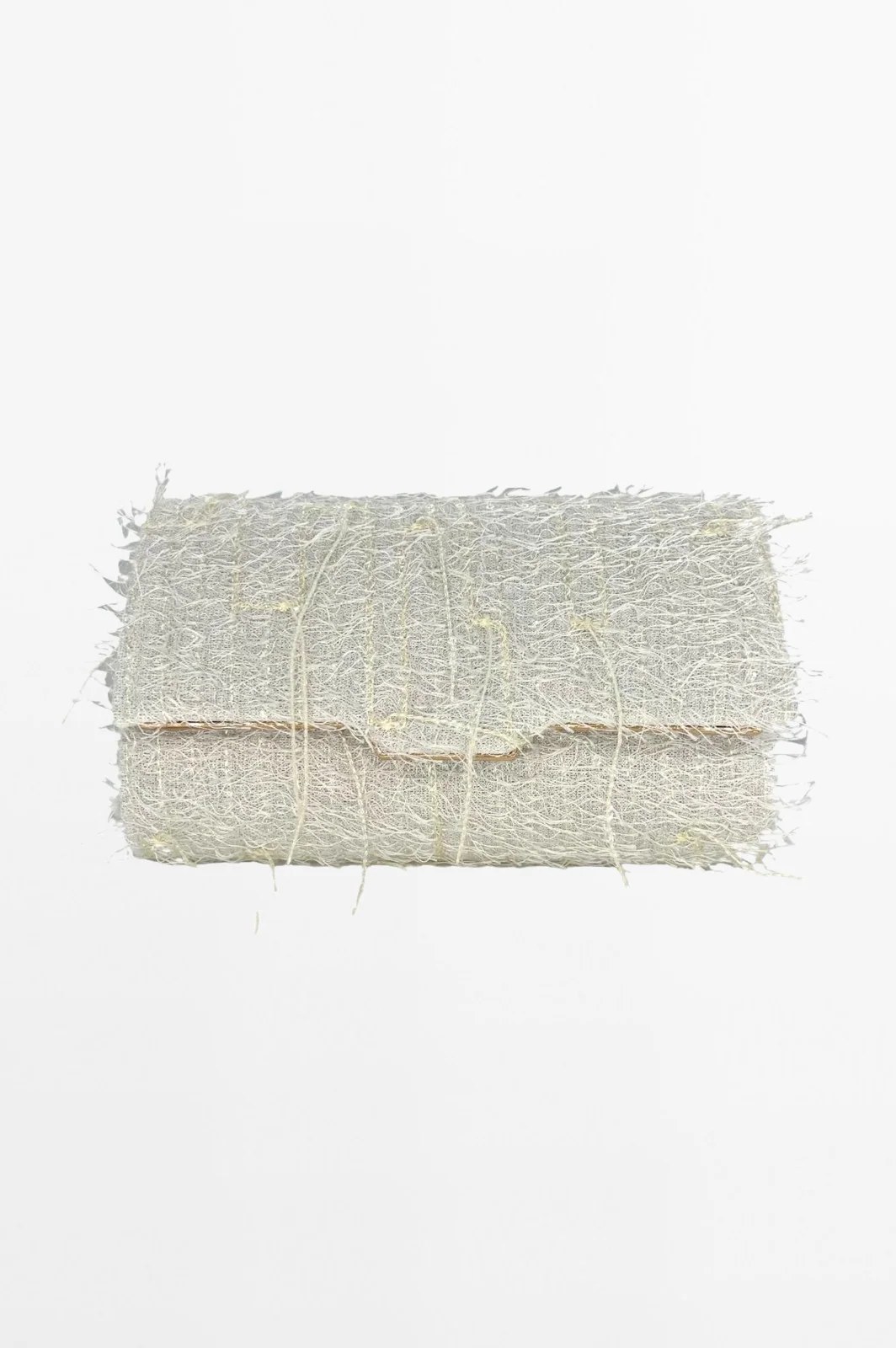 White Sequin Fringe Clutch