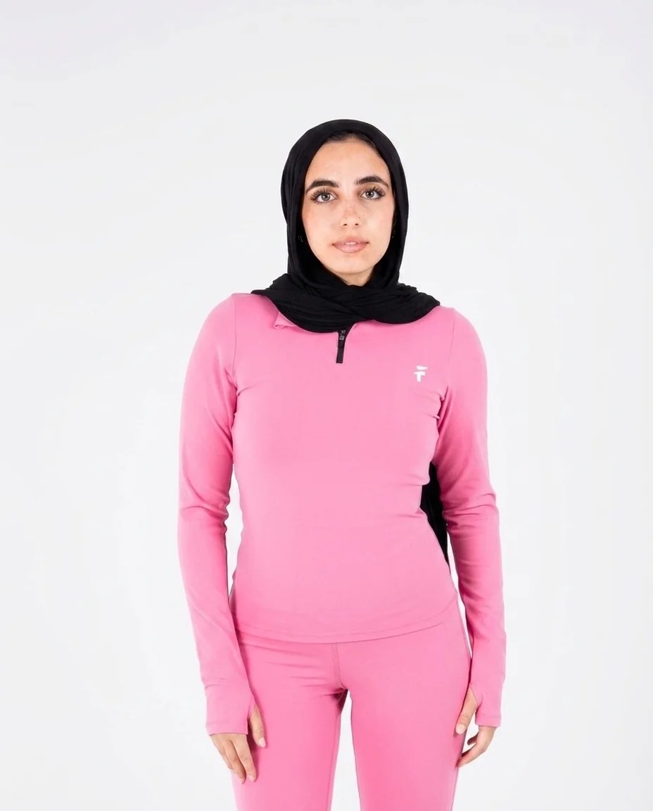 Ultra Soft Essential Zip-Up Body Fit Top - Bubblegum Pink