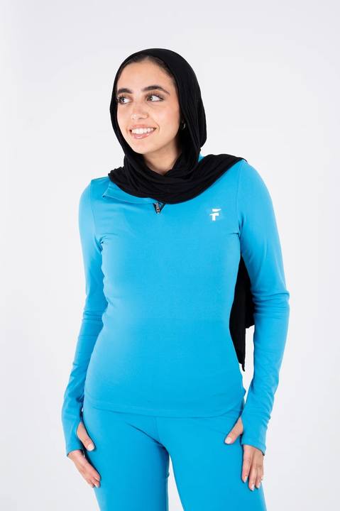 Ultra Soft Essential Zip-Up Longline Top - Marine Blue