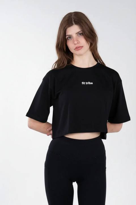 Cloud Cotton Oversized Crop Top - Black