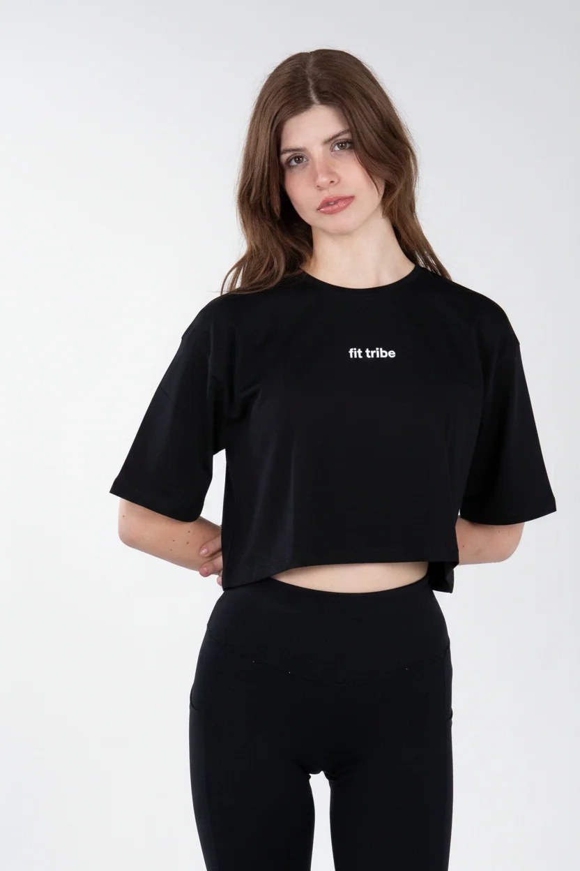 Cloud Cotton Oversized Crop Top - Black